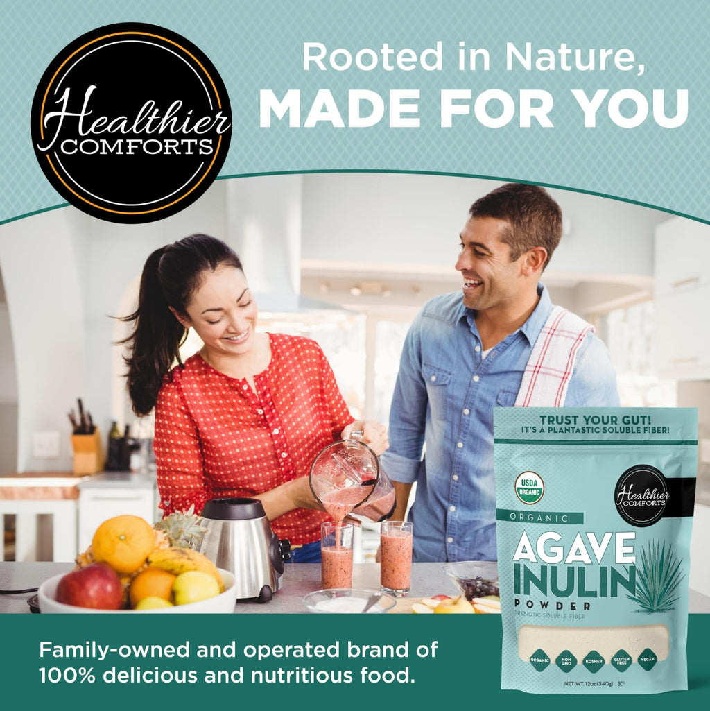 Healthier Comforts Organic Inulin Powder (12 oz) from Blue Agave | Soluble Prebiotic Fiber, Gentle on Digestion, Non-GMO | Perfect for Coffee, Baking & Cooking - FENGGESTORE20