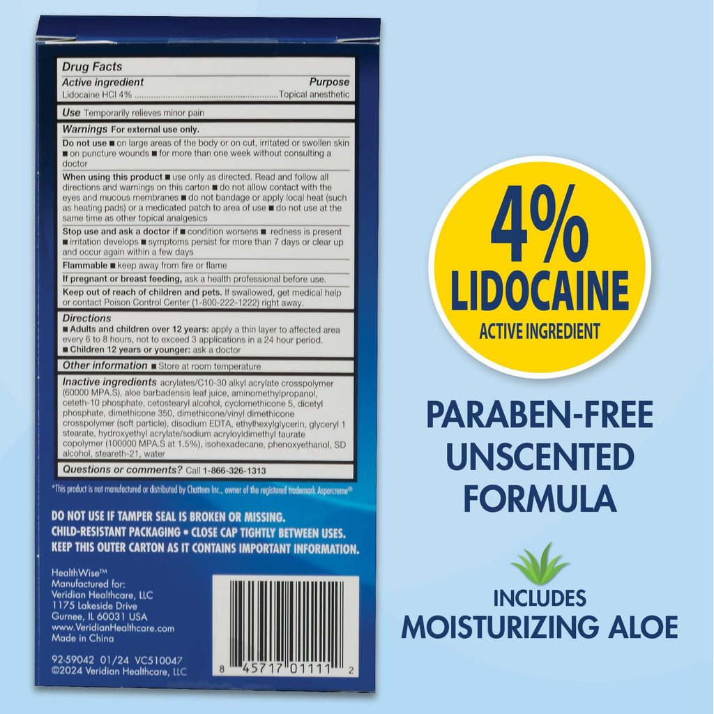 HealthWise 4% Lidocaine Roll-On | OTC Strength | Pain Relief Liquid | 2.5 oz. 73 mL | Non-Greasy, Unscented Formula | Topical Anesthetic - FENGGESTORE20