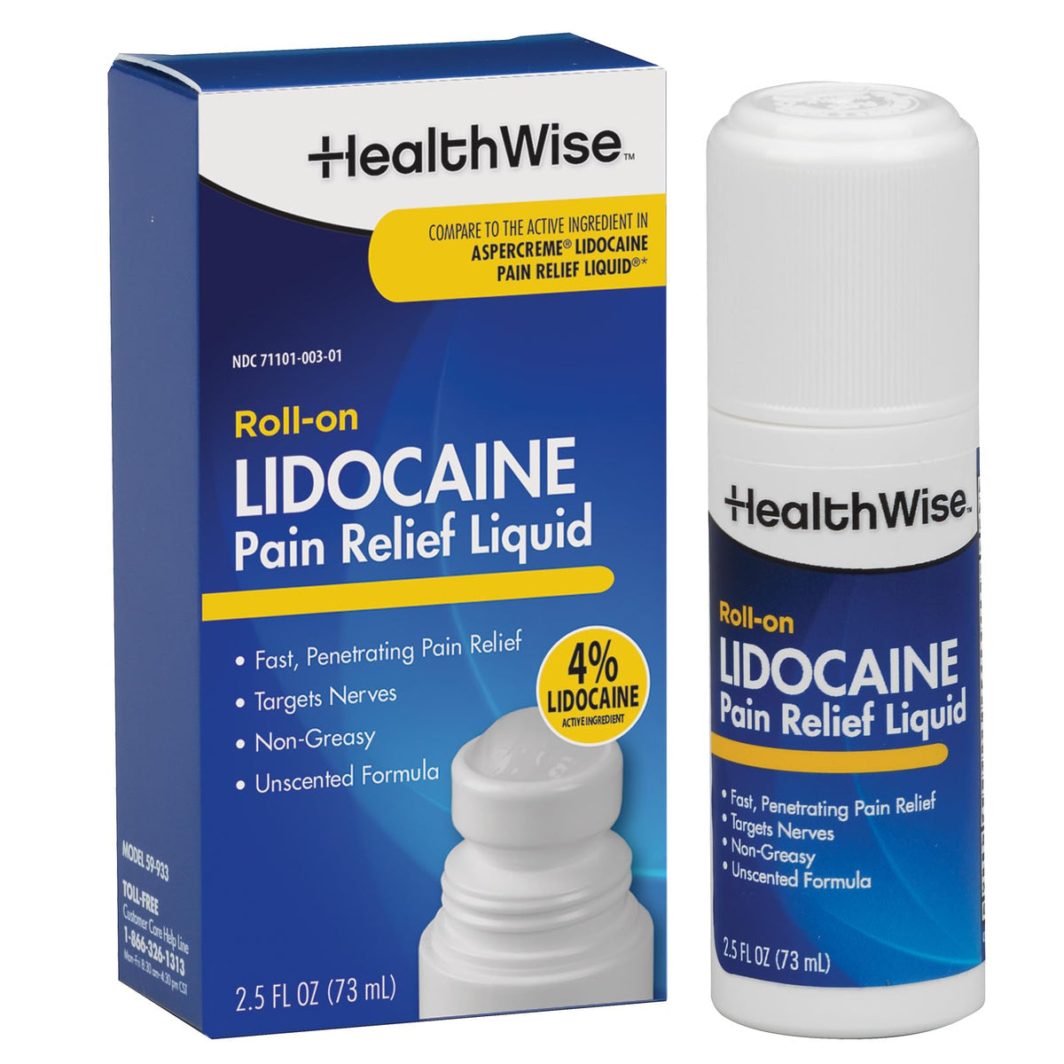 HealthWise 4% Lidocaine Roll-On | OTC Strength | Pain Relief Liquid | 2.5 oz. 73 mL | Non-Greasy, Unscented Formula | Topical Anesthetic - FENGGESTORE20