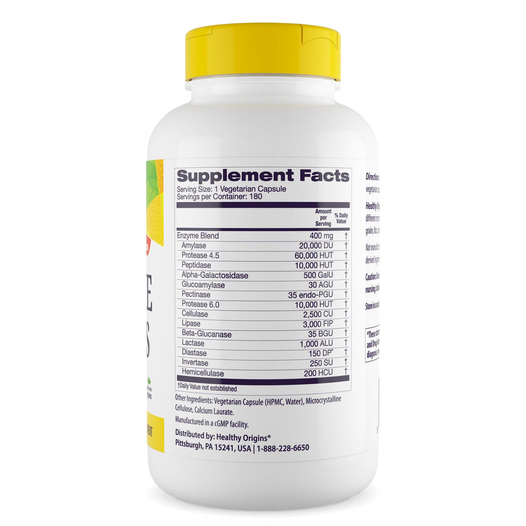 Healthy Origins Digestive Enzymes, 180 Veggie Capsules - Broad Spectrum, Multi-Enzyme Blend with Protease, Amylase & Lipase - Supports GI Comfort - FENGGESTORE20