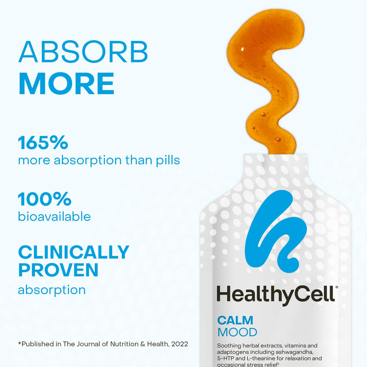 Healthycell Calm Mood Daily Liquid Supplement - Cortisol Manager & Mood Support Supplement for Stress with Ashwagandha, L-Theanine, Magnesium, 5-HTP, GABA & Saffron - 14 Gel Packs - FENGGESTORE20