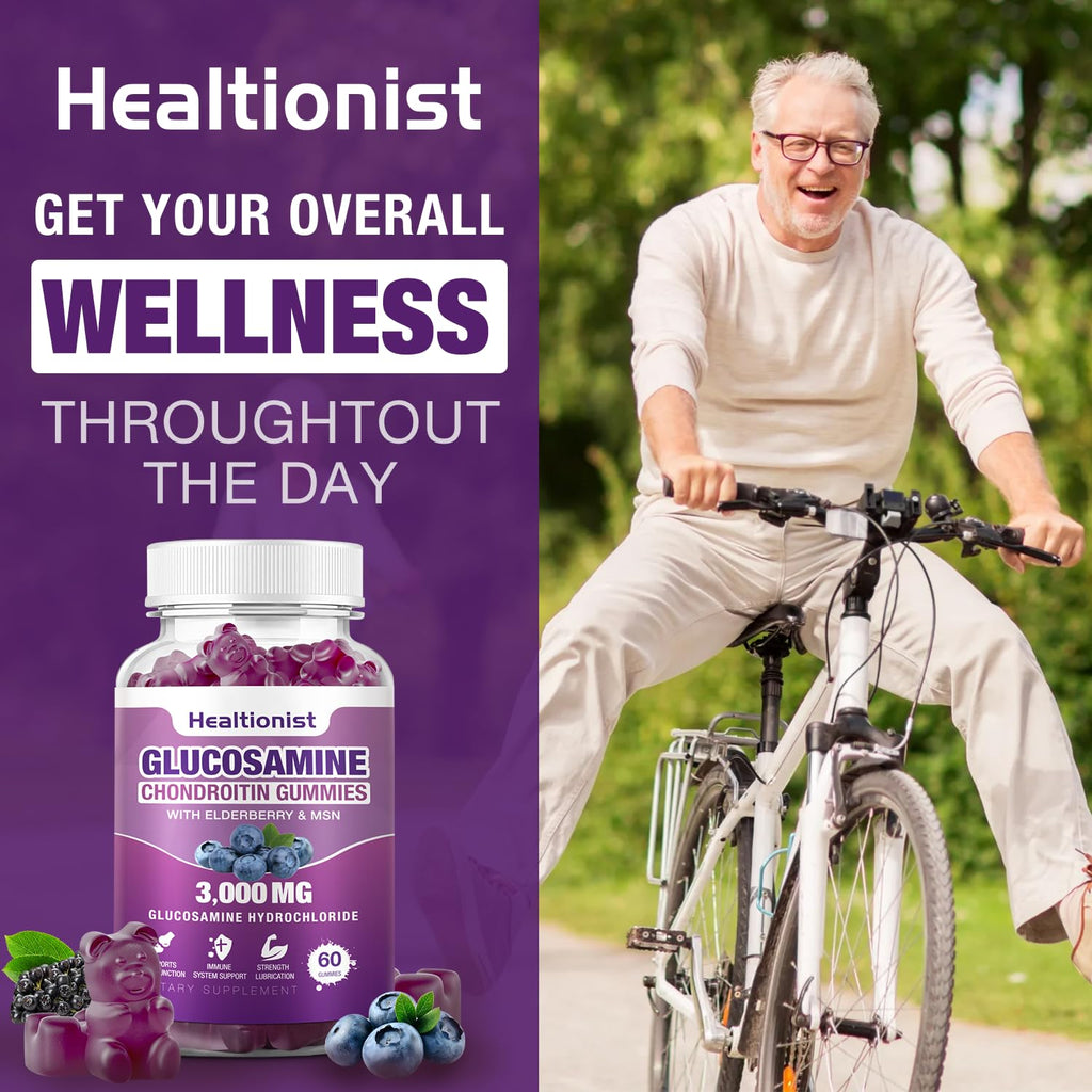 Healtionist 2 Packs 3000mg Glucosamine Chondroitin Gummies with MSM & Elderberry - FENGGESTORE20
