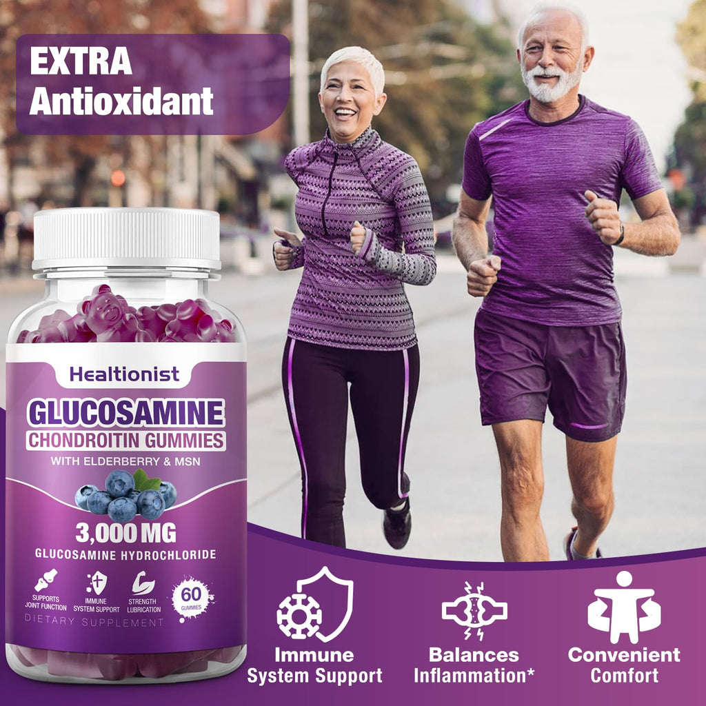 Healtionist 2 Packs 3000mg Glucosamine Chondroitin Gummies with MSM & Elderberry - FENGGESTORE20