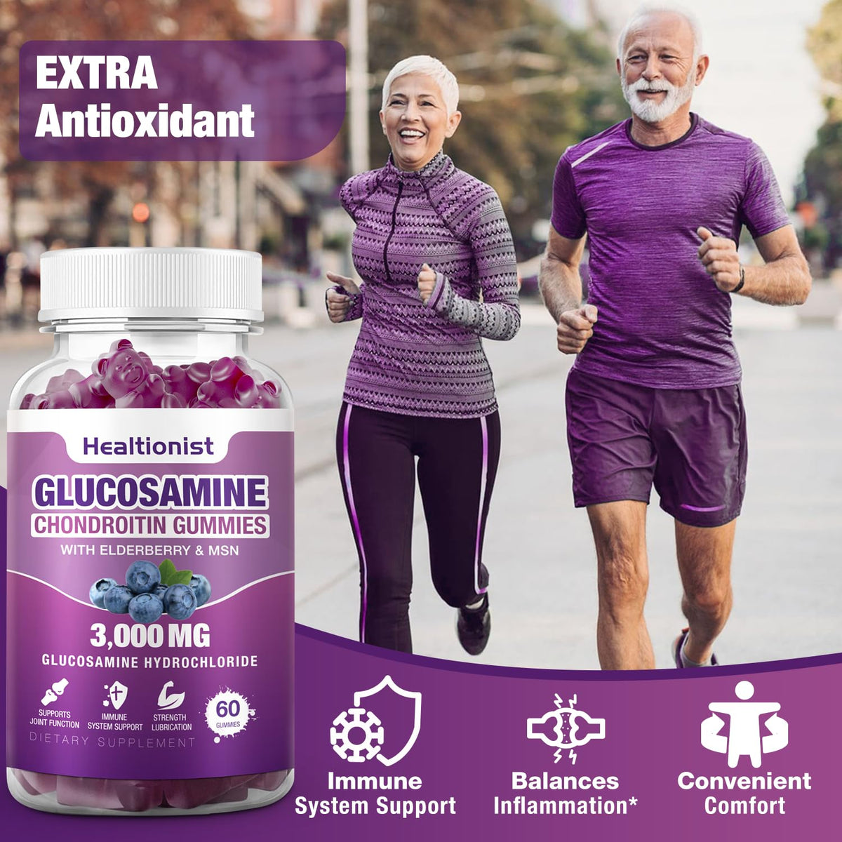 Healtionist 2 Packs 3000mg Glucosamine Chondroitin Gummies with MSM & Elderberry - FENGGESTORE20