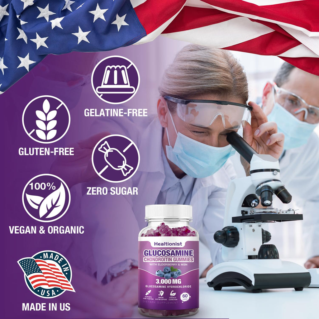 Healtionist 2 Packs 3000mg Glucosamine Chondroitin Gummies with MSM & Elderberry - FENGGESTORE20
