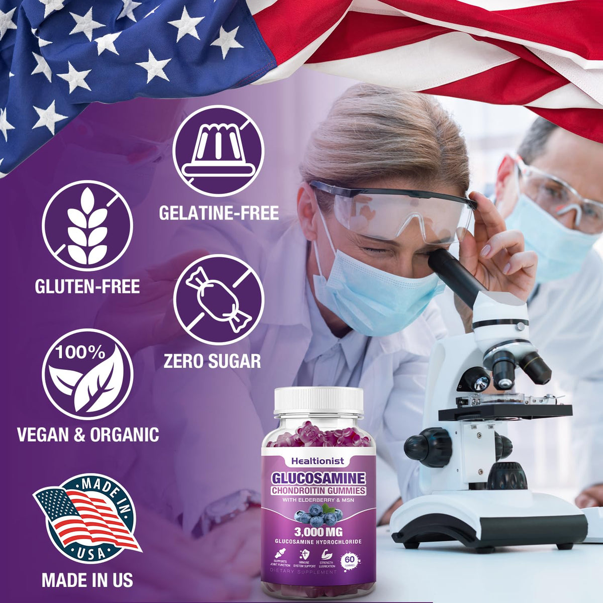 Healtionist 2 Packs 3000mg Glucosamine Chondroitin Gummies with MSM & Elderberry - FENGGESTORE20