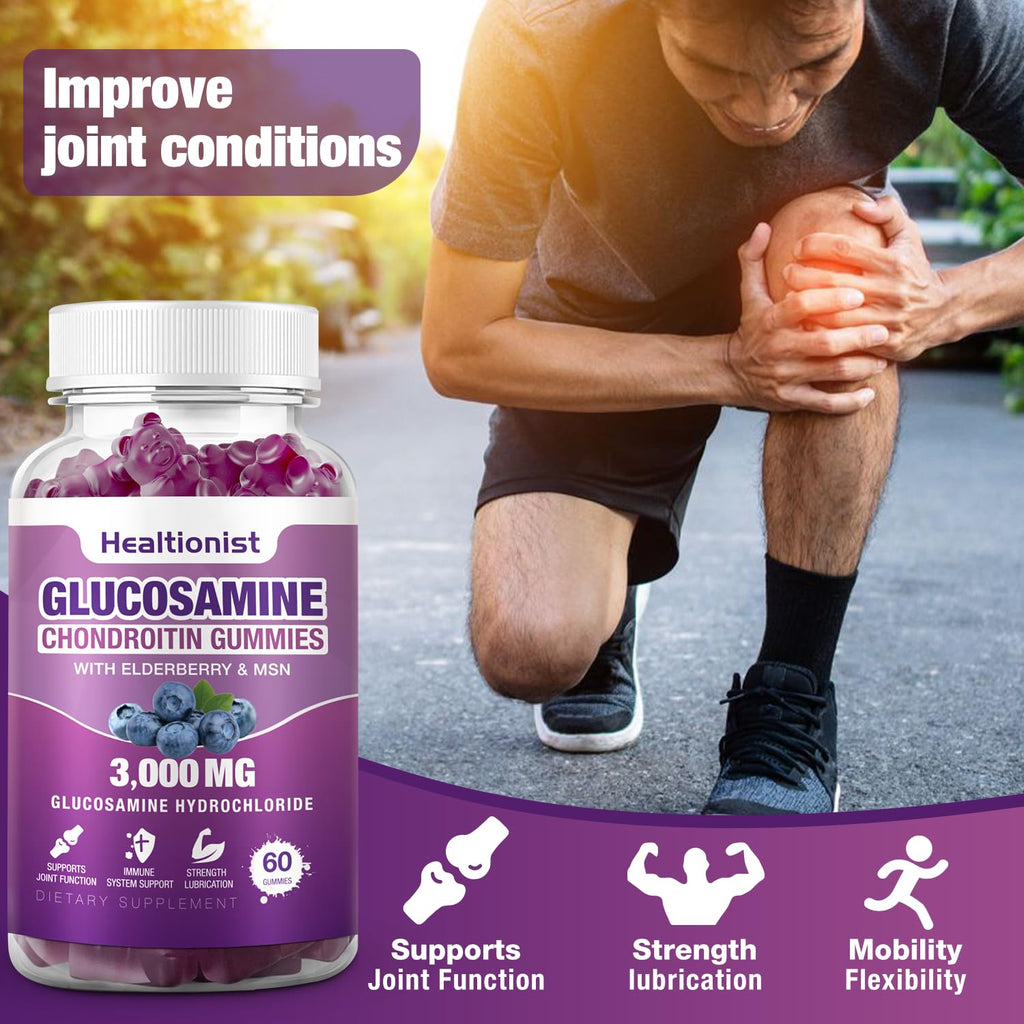 Healtionist 2 Packs 3000mg Glucosamine Chondroitin Gummies with MSM & Elderberry - FENGGESTORE20