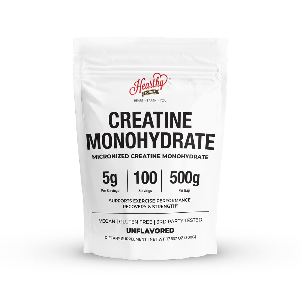 HEARTHY FOODS Creatine Monohydrate Micronized Powder 500G - 100 Servings, 5000mg Per Serving (5g) - for Men & Women Muscle Growth - FENGGESTORE20