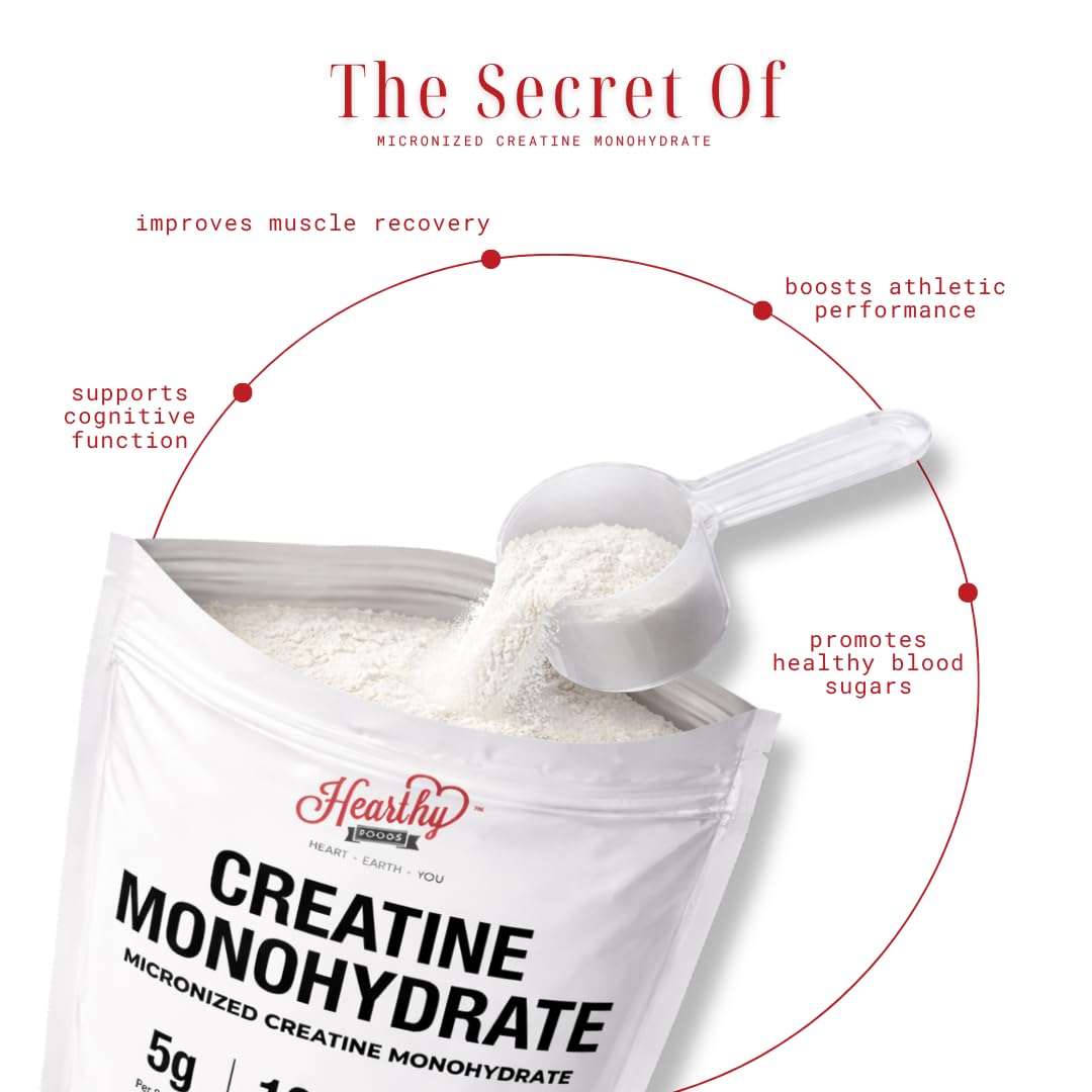 HEARTHY FOODS Creatine Monohydrate Micronized Powder 500G - 100 Servings, 5000mg Per Serving (5g) - for Men & Women Muscle Growth - FENGGESTORE20
