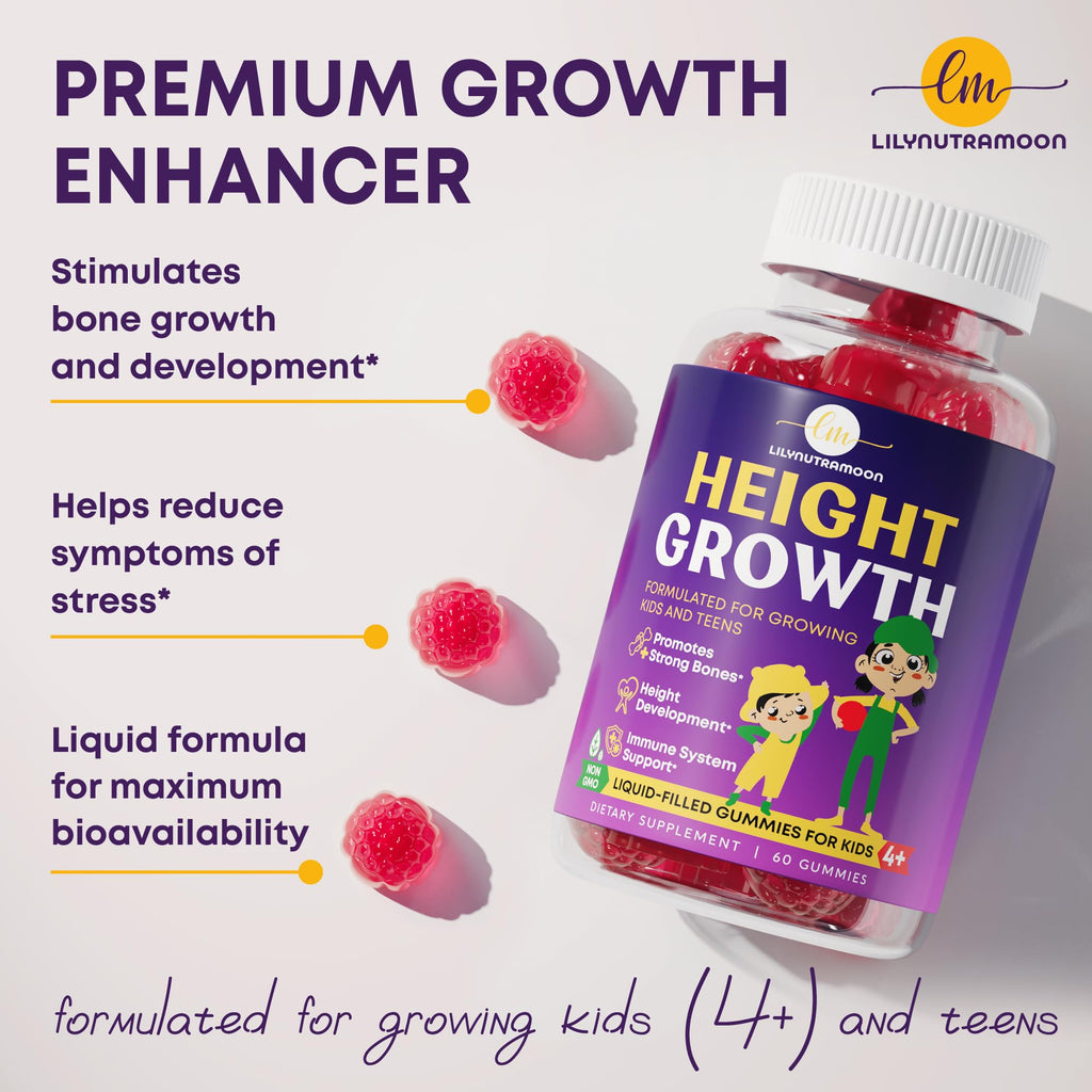 Height Growth Gummies for Kids & Teens - Calcium, Vitamin D3 + K2, Zinc, Magnesium, L-Arginine, Vitamin C - Multivitamin for Teen Boys & Girls - Grow Taller Supplement for Kids Height - 60 Gummies - FENGGESTORE20