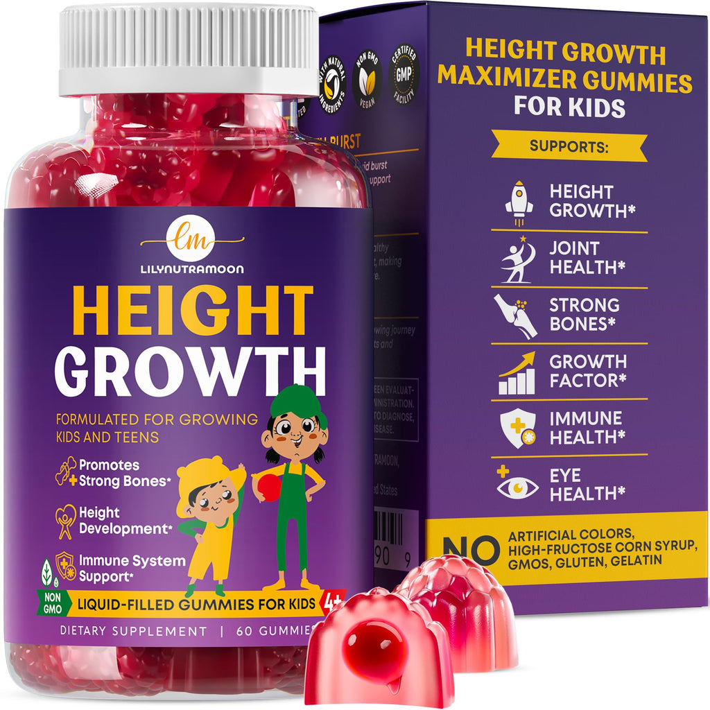 Height Growth Gummies for Kids & Teens - Calcium, Vitamin D3 + K2, Zinc, Magnesium, L-Arginine, Vitamin C - Multivitamin for Teen Boys & Girls - Grow Taller Supplement for Kids Height - 60 Gummies - FENGGESTORE20