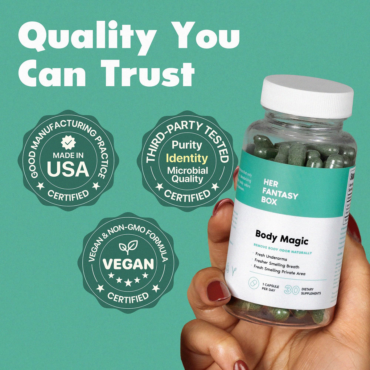 Her Fantasy Box | Body Magic | Chlorophyll Capsules - 30 Vegan Capsules for Detox, Digestion, Gut Health, Skin Support - FENGGESTORE20