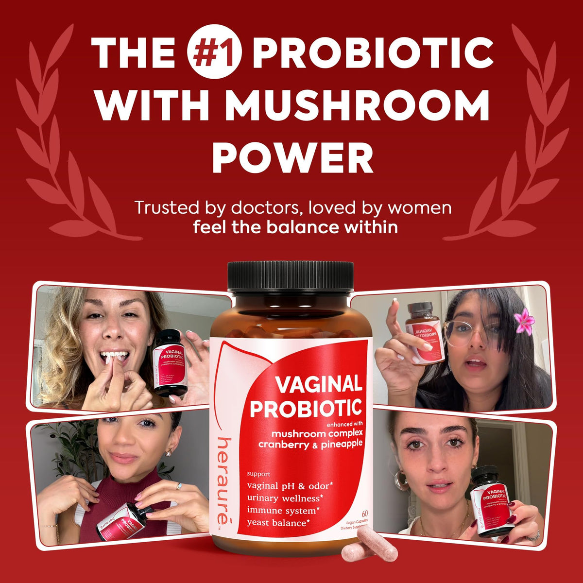 HerAure Vaginal Probiotics for Women - pH Balance, Healthy Vaginal Odor, Vaginal Flora, Yeast Balance, Women Probiotics and Prebiotics, Immune Support - FENGGESTORE20