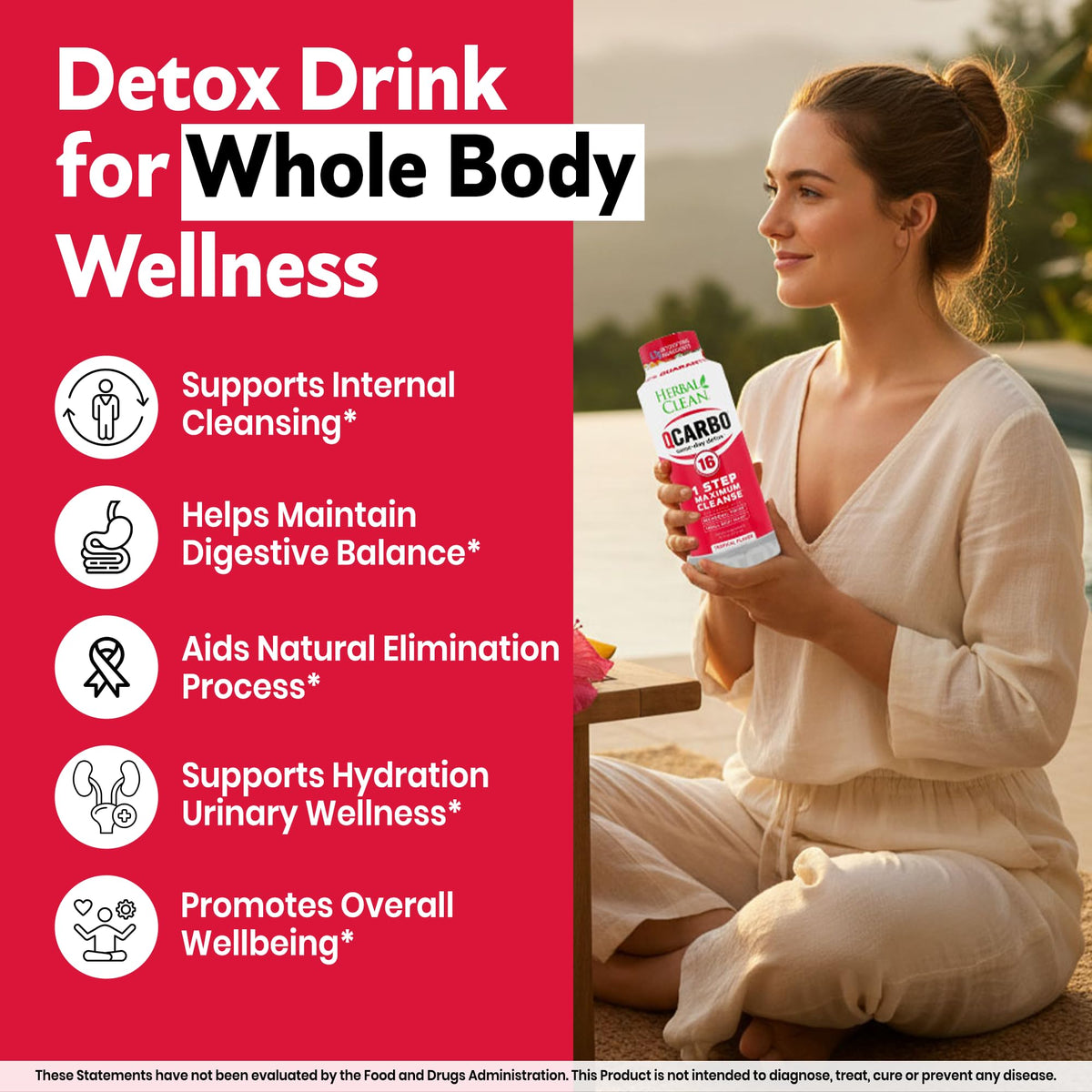Herbal Clean Qcarbo16 Same-Day Detox Cleanse Drink (16 fl oz) - Tropical Flavor Full Body Cleanse* Detox Drink for Moderate Toxin Level* - FENGGESTORE20