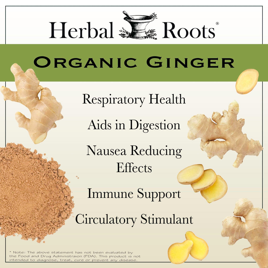Herbal Roots Ginger Supplement | Organic Ginger Root Capsules | 1,200 mg of Pure Ginger Powder per Serving | 60 Vegan Capsules - FENGGESTORE20