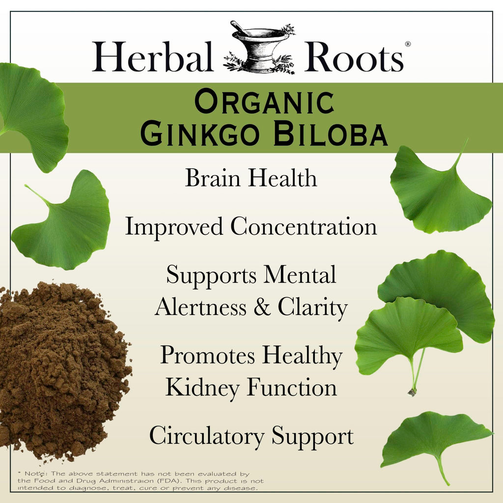 Herbal Roots Organic Ginkgo Biloba Made with Pure Organic Ginkgo Leaf and Extract - 60 Vegan Capsules - FENGGESTORE20