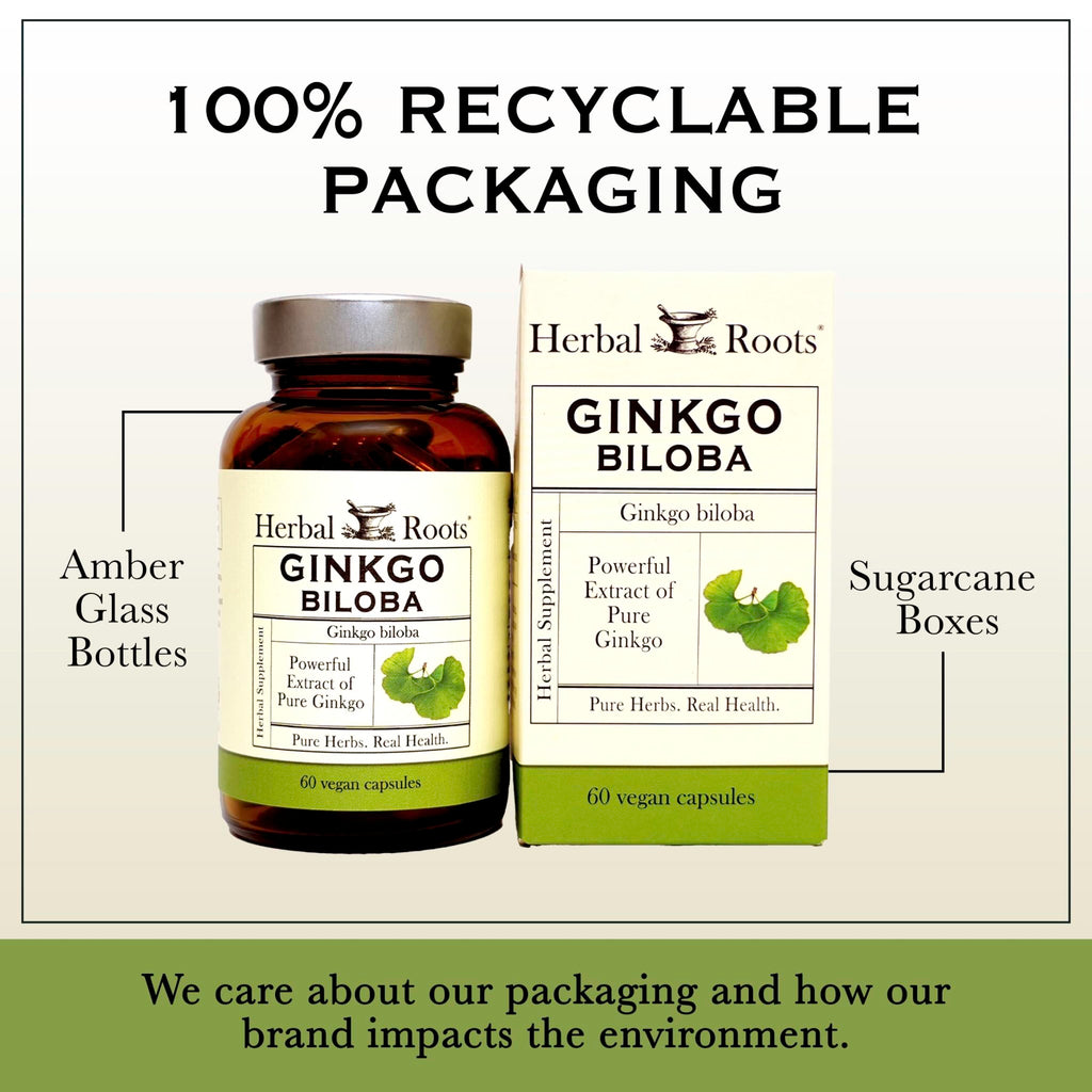 Herbal Roots Organic Ginkgo Biloba Made with Pure Organic Ginkgo Leaf and Extract - 60 Vegan Capsules - FENGGESTORE20