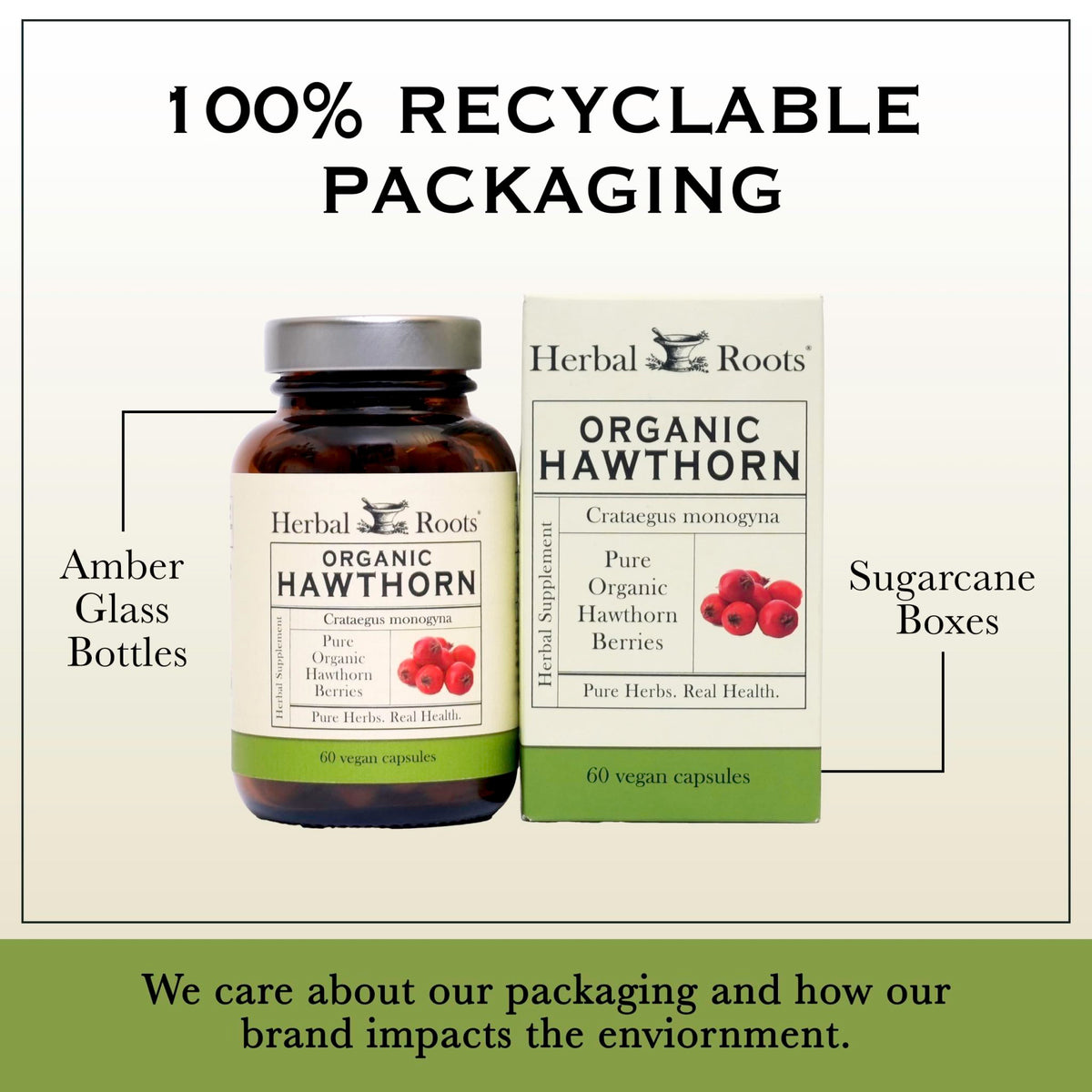 Herbal Roots Organic Hawthorn Berry Capsules | Extra Strength 1,200mg per Serving | 60 Vegan Capsules - FENGGESTORE20