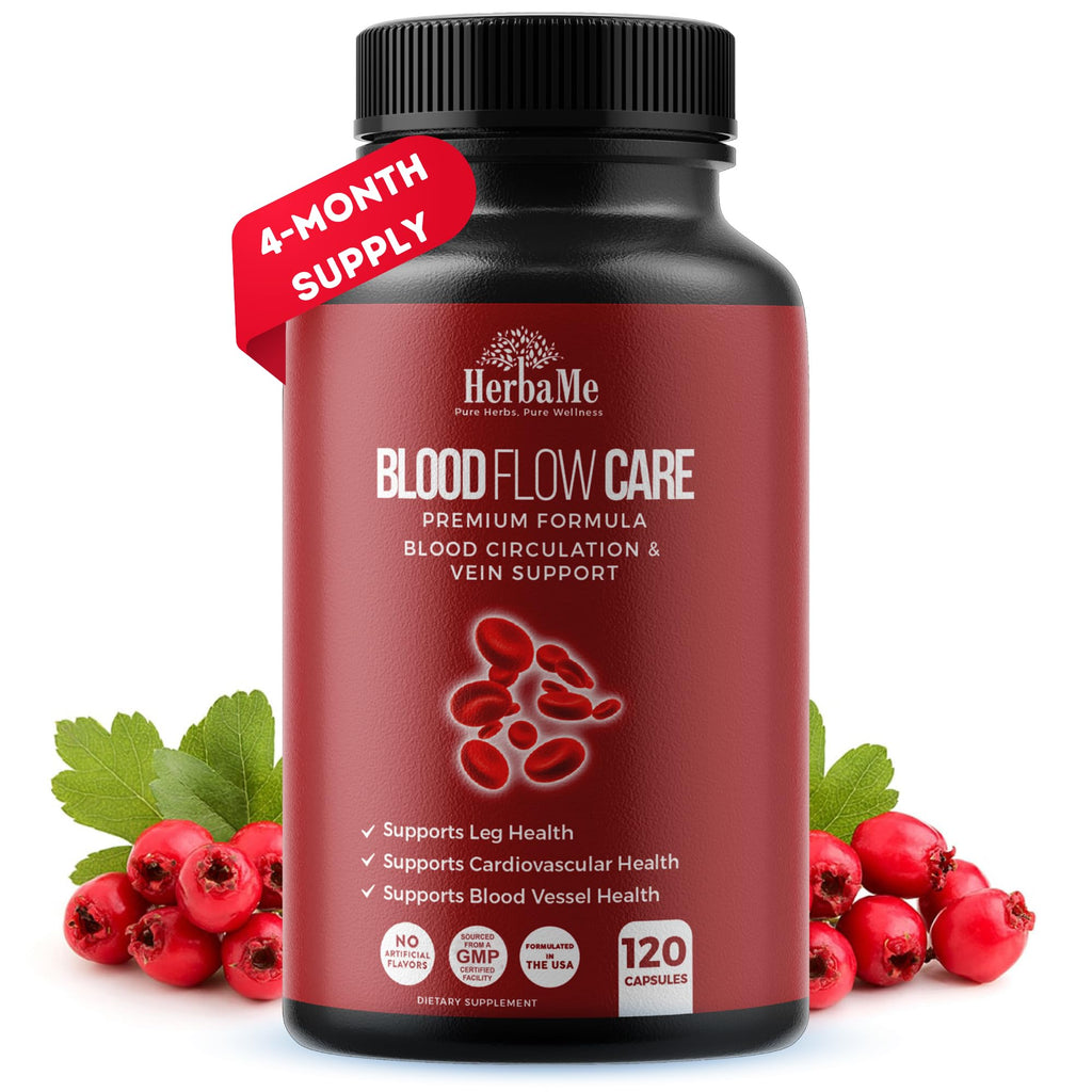 HerbaMe Blood Circulation Supplement, 120 Capsules, Supports Leg Vein, Heart, Vessels and Cardiovascular Health with Niacin, L-Arginine, Ginger, Cayenne Pepper - FENGGESTORE20