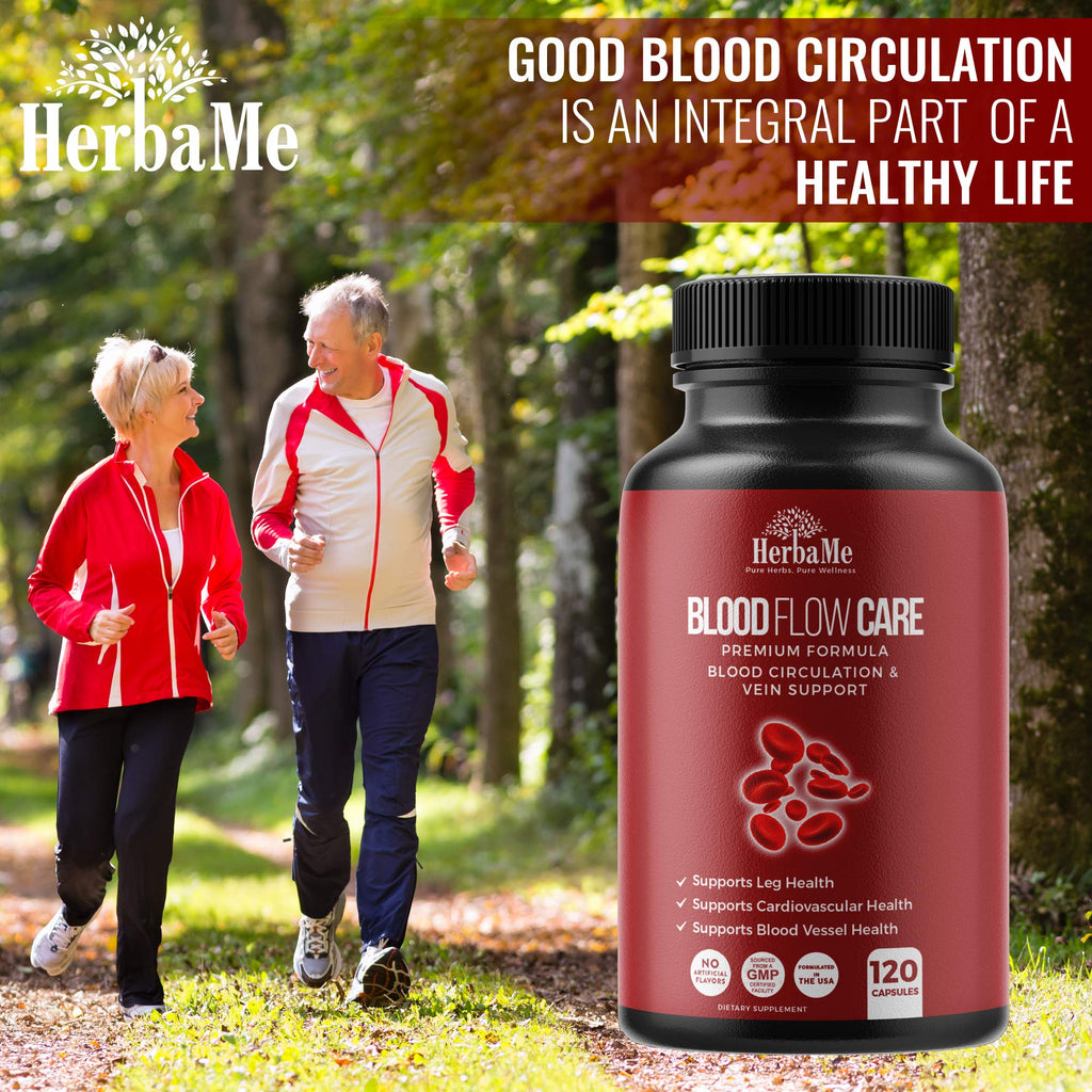 HerbaMe Blood Circulation Supplement, 120 Capsules, Supports Leg Vein, Heart, Vessels and Cardiovascular Health with Niacin, L-Arginine, Ginger, Cayenne Pepper - FENGGESTORE20