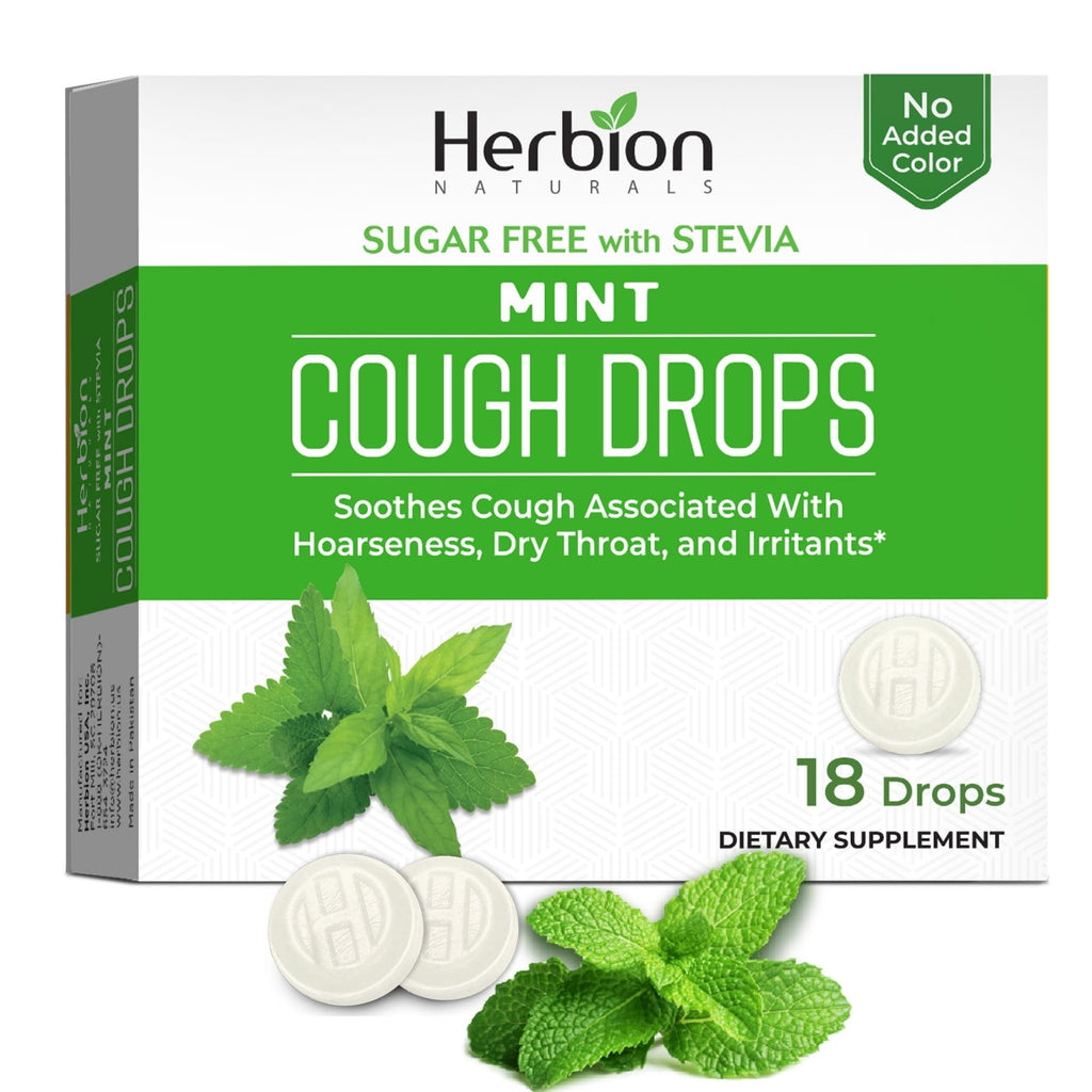 HERBION Naturals Cough Drops, Sugar Free with Stevia, Dietary Supplement, Soothes Cough, for Adults & Children Over 6 Years, 18 Count, Mint, Pack of 1 - FENGGESTORE20