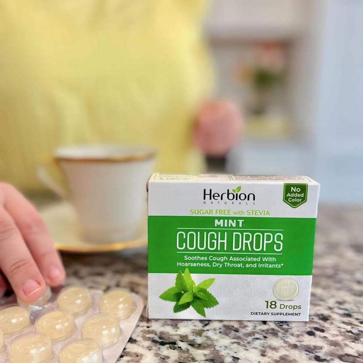 HERBION Naturals Cough Drops, Sugar Free with Stevia, Dietary Supplement, Soothes Cough, for Adults & Children Over 6 Years, 18 Count, Mint, Pack of 1 - FENGGESTORE20