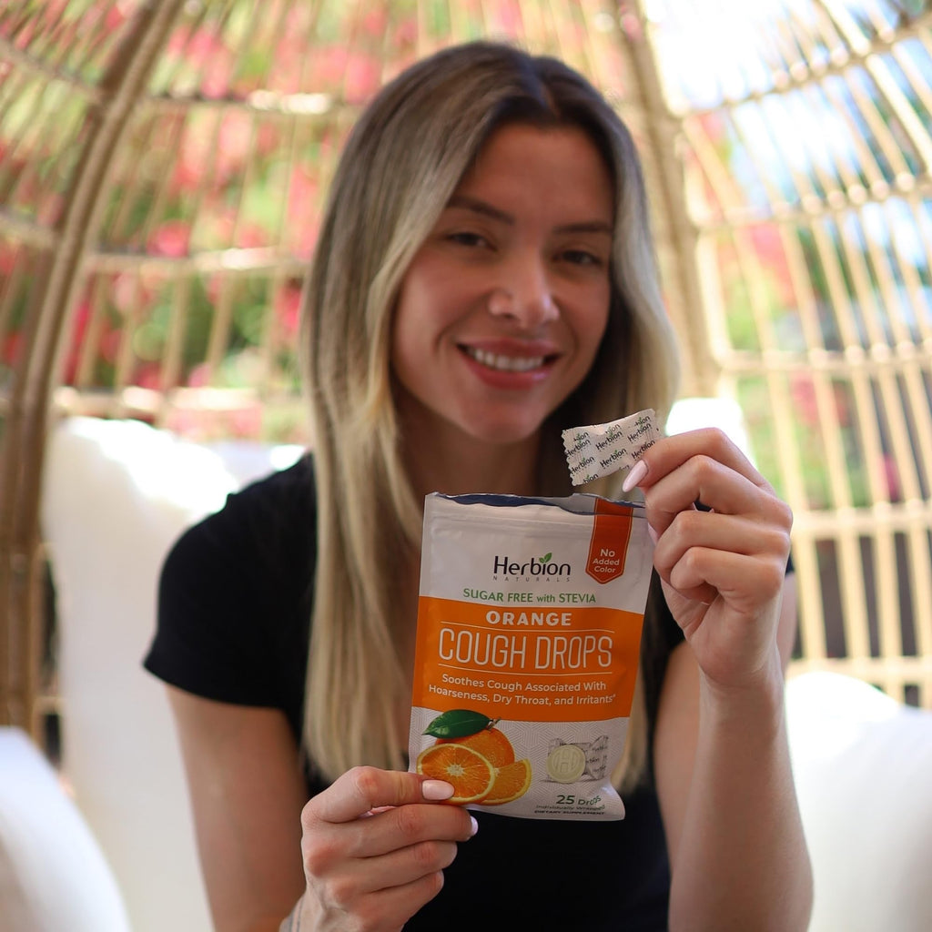 HERBION Naturals Cough Drops with Orange Flavor, Sugar-Free with Stevia, Soothes Cough, for Adults and Children Over 6 Years – Pack of 5(125 Lozenges) - FENGGESTORE20
