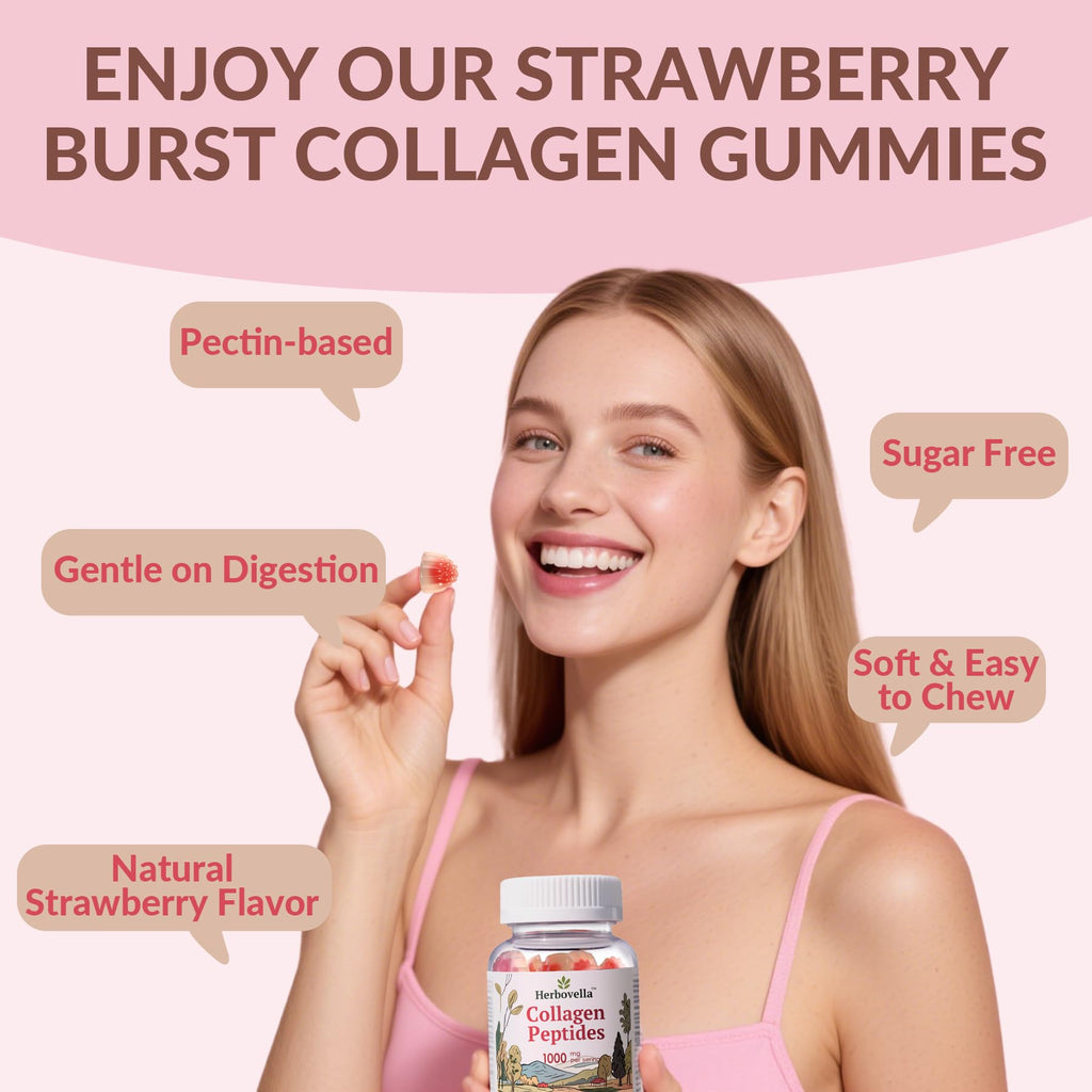Herbovella Marine Collagen Peptides Gummies for Women- Hydrolyzed Collagen Peptides 1000mg with Biotin, Vitamins, Hyaluronic Acid- for Skin Hair Nails -Sugar Free, 30 Servings, Peach Flavor - FENGGESTORE20