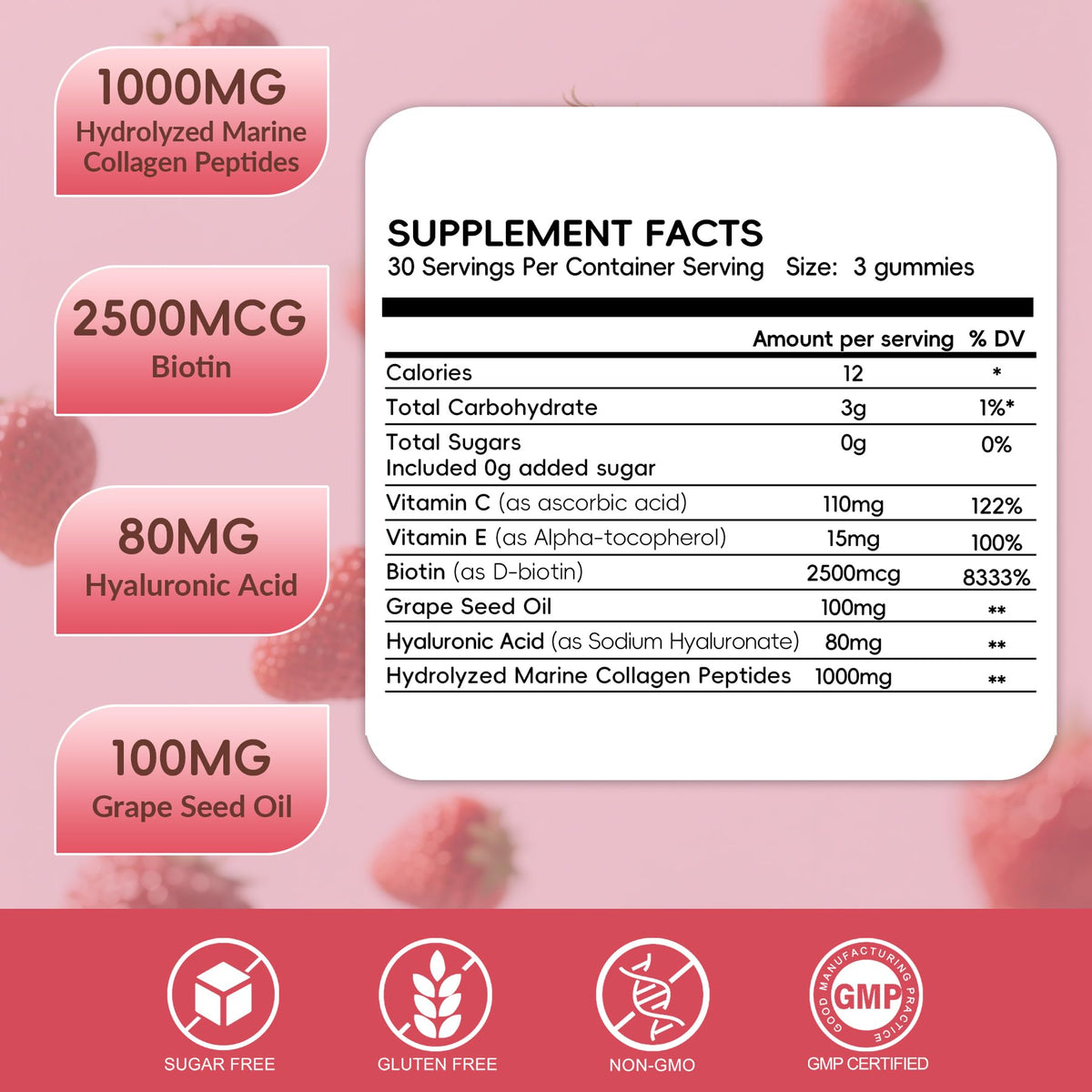 Herbovella Marine Collagen Peptides Gummies for Women- Hydrolyzed Collagen Peptides 1000mg with Biotin, Vitamins, Hyaluronic Acid- for Skin Hair Nails -Sugar Free, 30 Servings, Peach Flavor - FENGGESTORE20