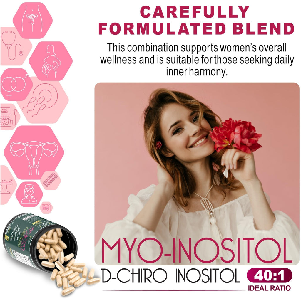 Herbpy 6in1 Premium 40:1 Myo-Inositol & D-Chiro Inositol Supplement for Women with Folate, Berberine HCl 97%, Vitamin D3 & K2 - Hormonal Balance & Ovarian Health Support- 120 Vegan Capsules - FENGGESTORE20