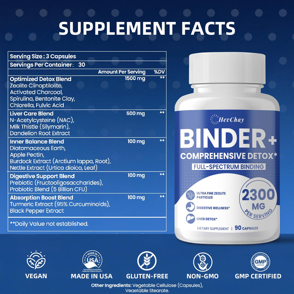 HevChay 2300 MG Detox Binder Supplement – All-in-1 Detox Binder, Activated Charcoal, Zeolite, Bentonite Clay – Liver & Gut Detox Cleanse, Toxin Flush, Digestive - FENGGESTORE20