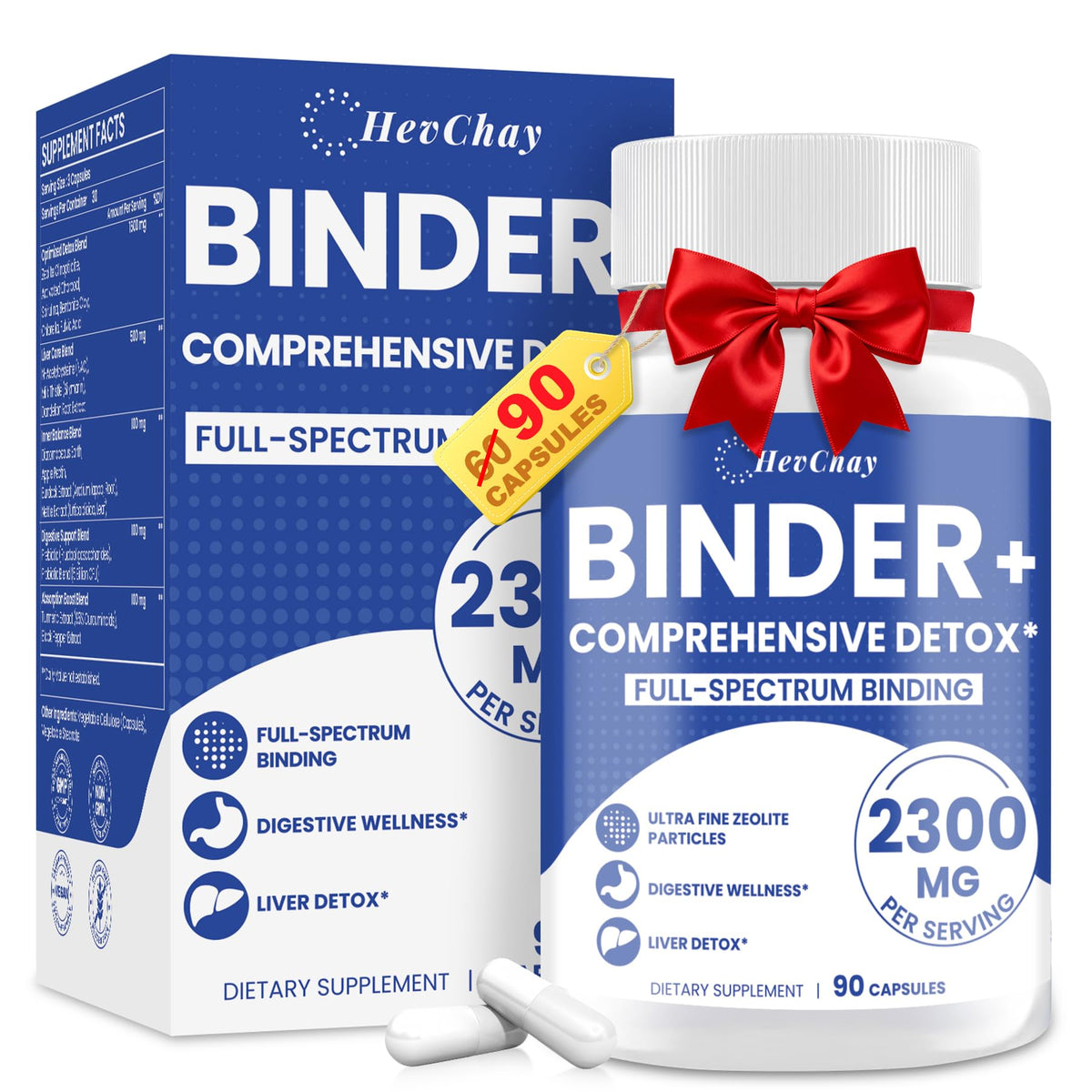 HevChay 2300 MG Detox Binder Supplement – All-in-1 Detox Binder, Activated Charcoal, Zeolite, Bentonite Clay – Liver & Gut Detox Cleanse, Toxin Flush, Digestive - FENGGESTORE20