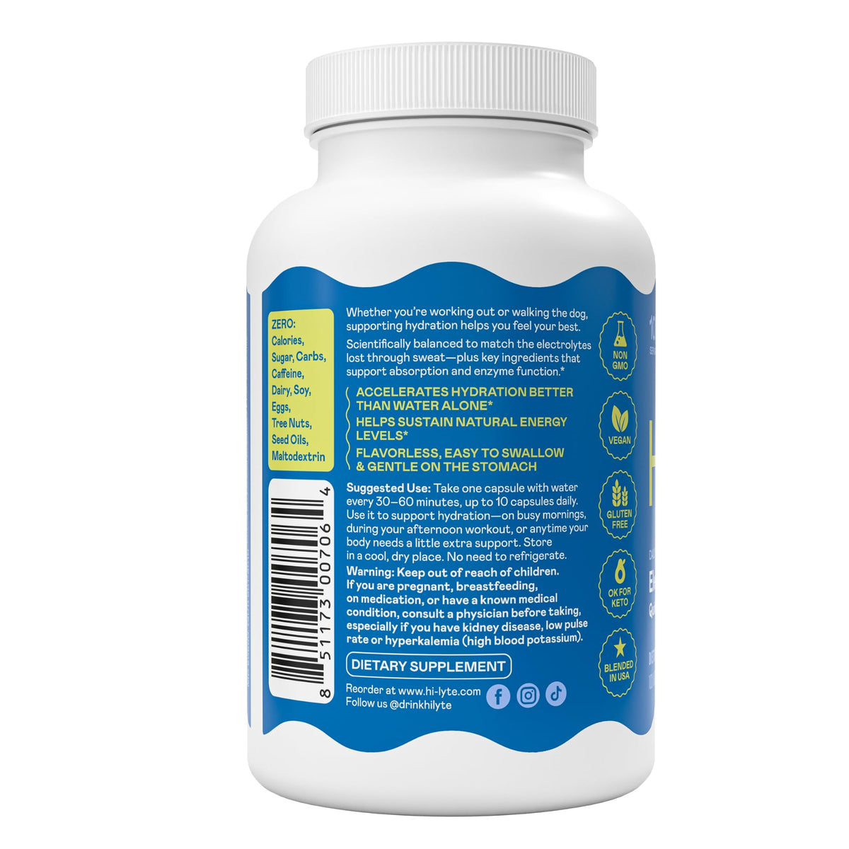 Hi-Lyte Unflavored Electrolyte Capsules - Hydration Support Supplement Tablets - Sodium, Potassium, Magnesium - 100 Servings - FENGGESTORE20