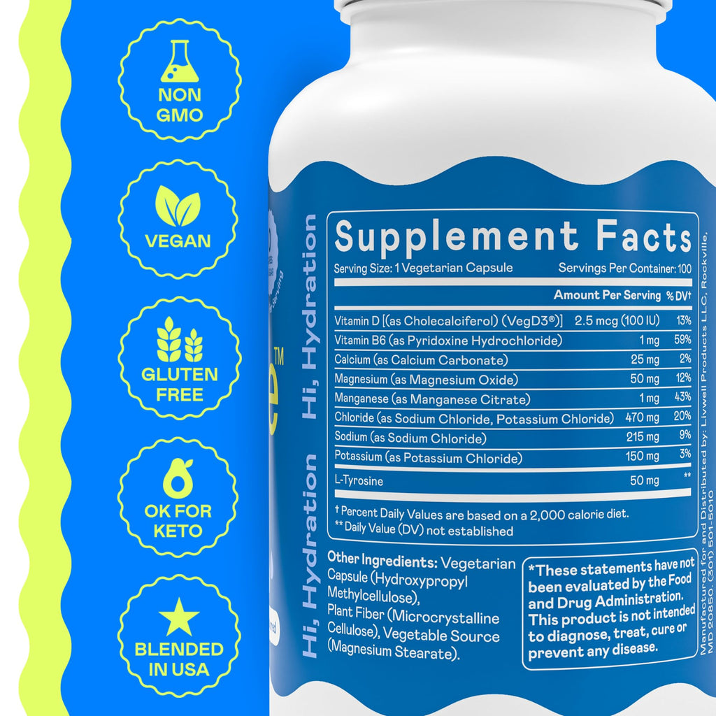 Hi-Lyte Unflavored Electrolyte Capsules - Hydration Support Supplement Tablets - Sodium, Potassium, Magnesium - 100 Servings - FENGGESTORE20
