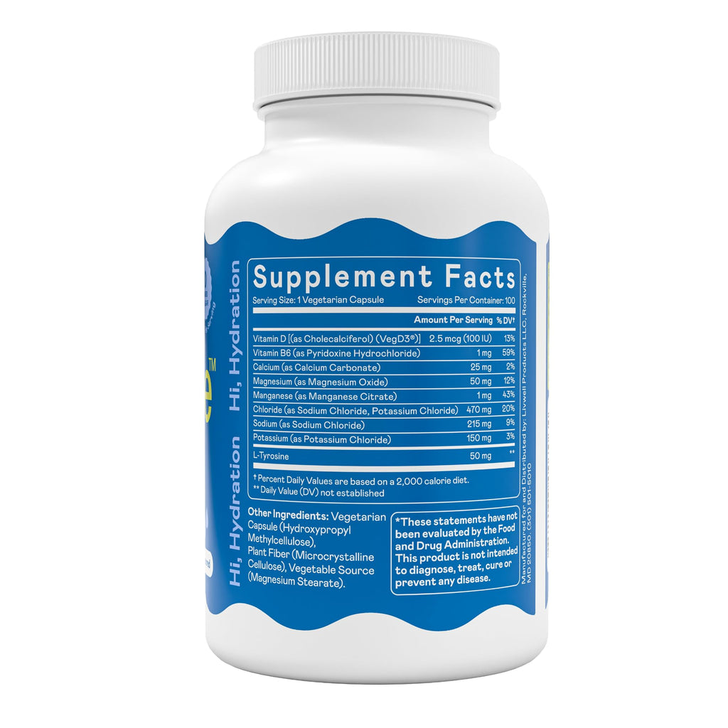 Hi-Lyte Unflavored Electrolyte Capsules - Hydration Support Supplement Tablets - Sodium, Potassium, Magnesium - 100 Servings - FENGGESTORE20