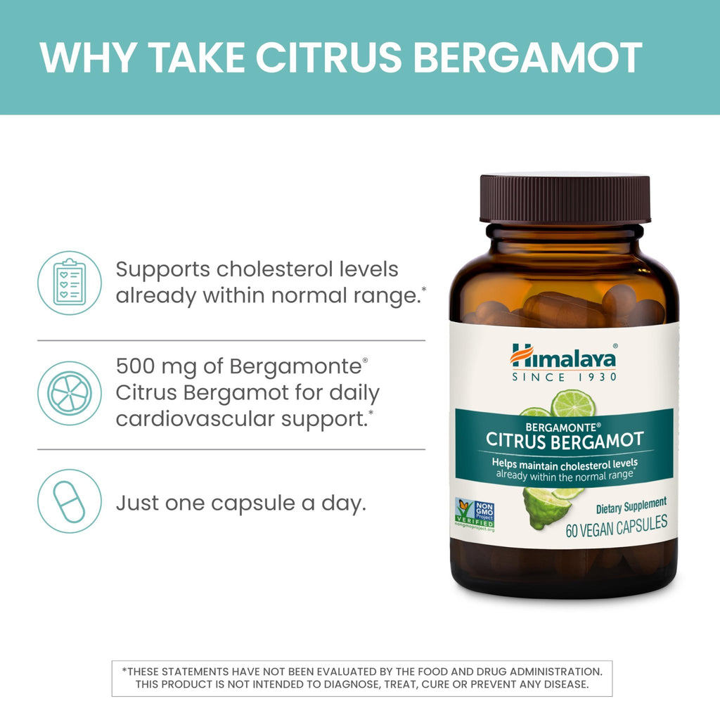Himalaya Citrus Bergamot, Herbal Supplement for Daily Wellness, Vegan, Gluten Free, 500 mg Bergamonte® Extract, 60 Capsules - FENGGESTORE20