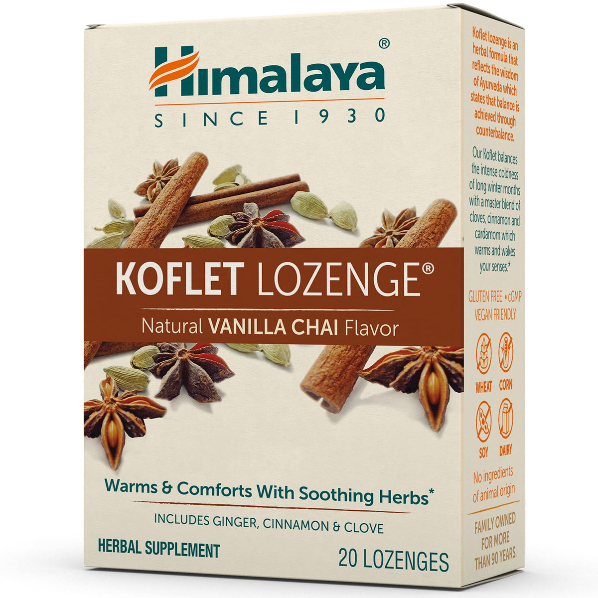 Himalaya Koflet Lozenges, Vanilla Chai Flavor, Natural Herbal Cough Drop for Warming Relief and Soothing Comfort, 130 mg, 20 Lozenge - FENGGESTORE20