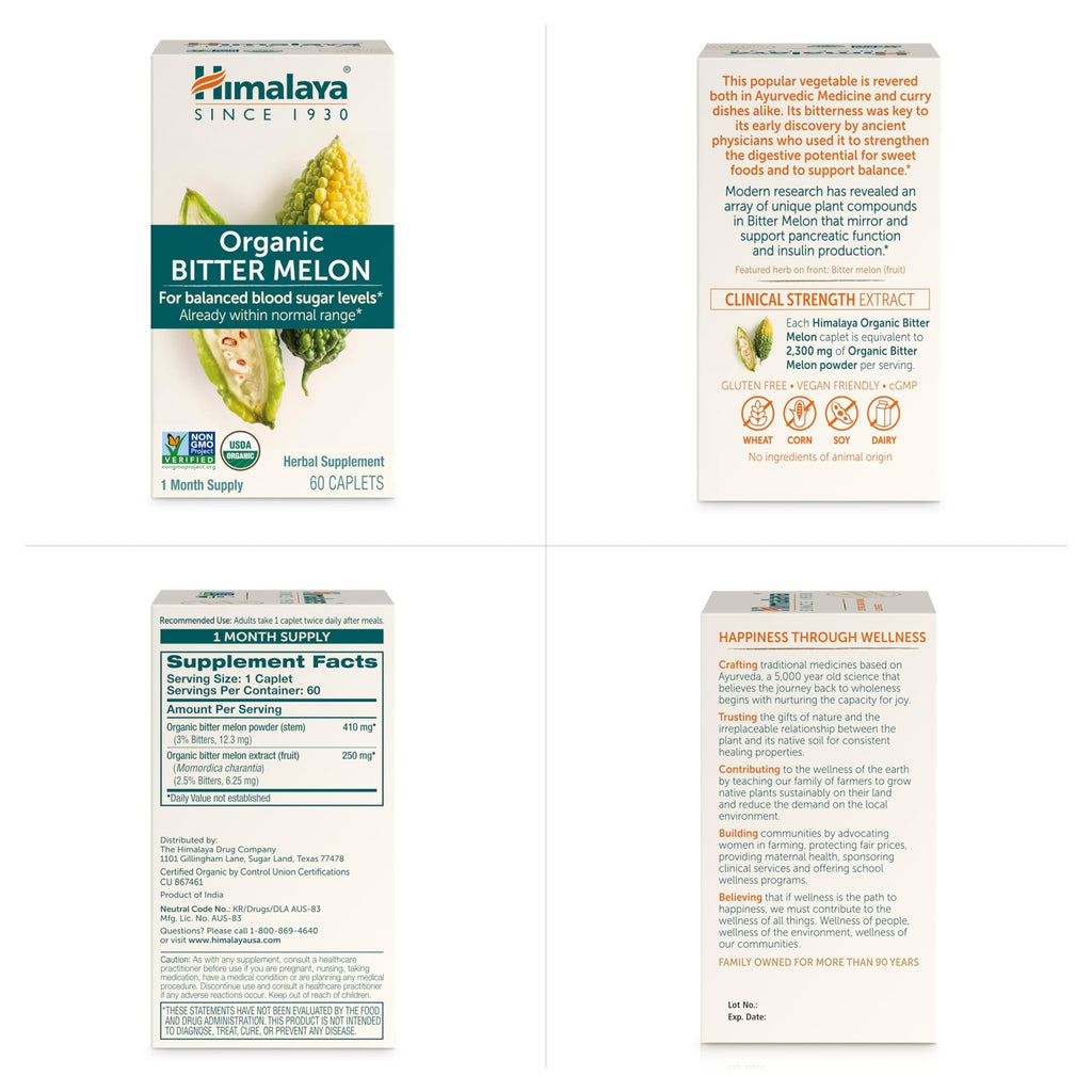 Himalaya Organic Bitter Melon - Herbal Glucose Metabolism Support - USDA Organic, Non-GMO, Vegan, Gluten Free - FENGGESTORE20