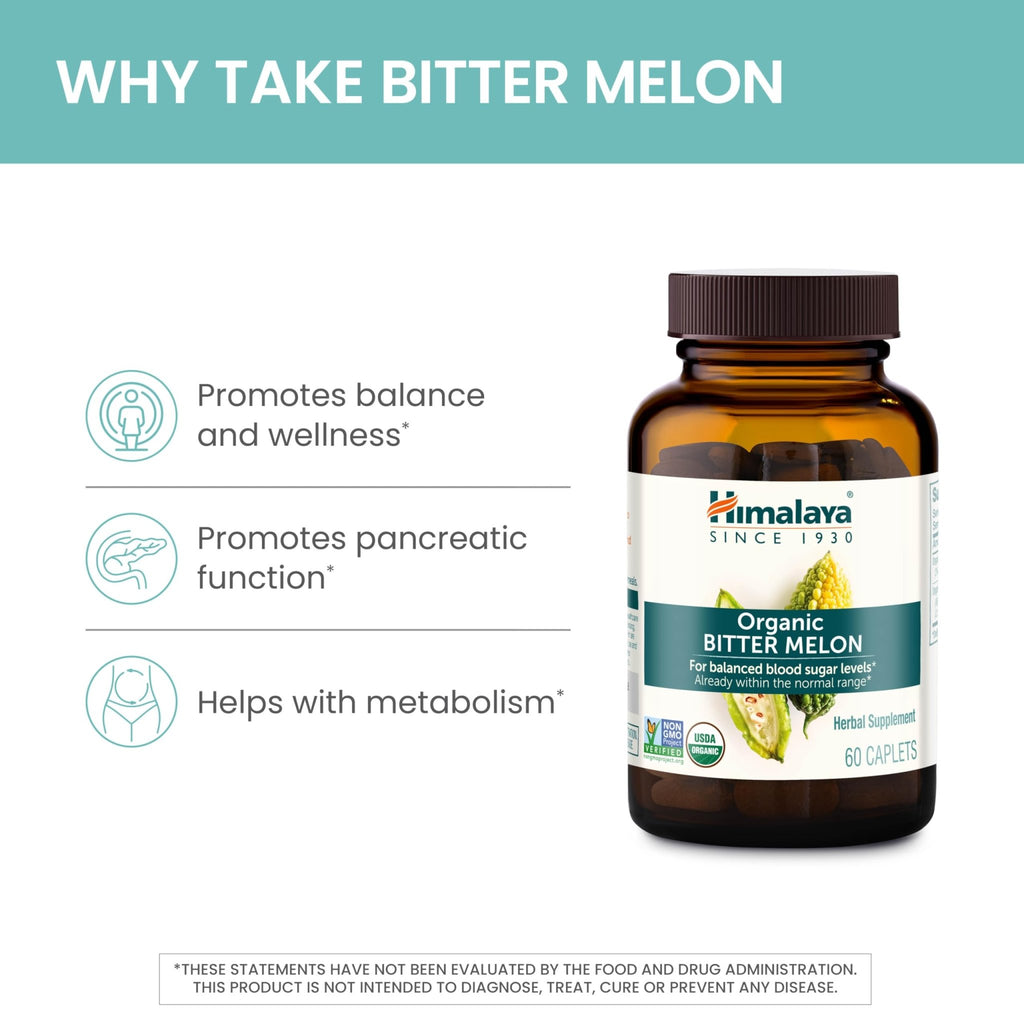 Himalaya Organic Bitter Melon - Herbal Glucose Metabolism Support - USDA Organic, Non-GMO, Vegan, Gluten Free - FENGGESTORE20