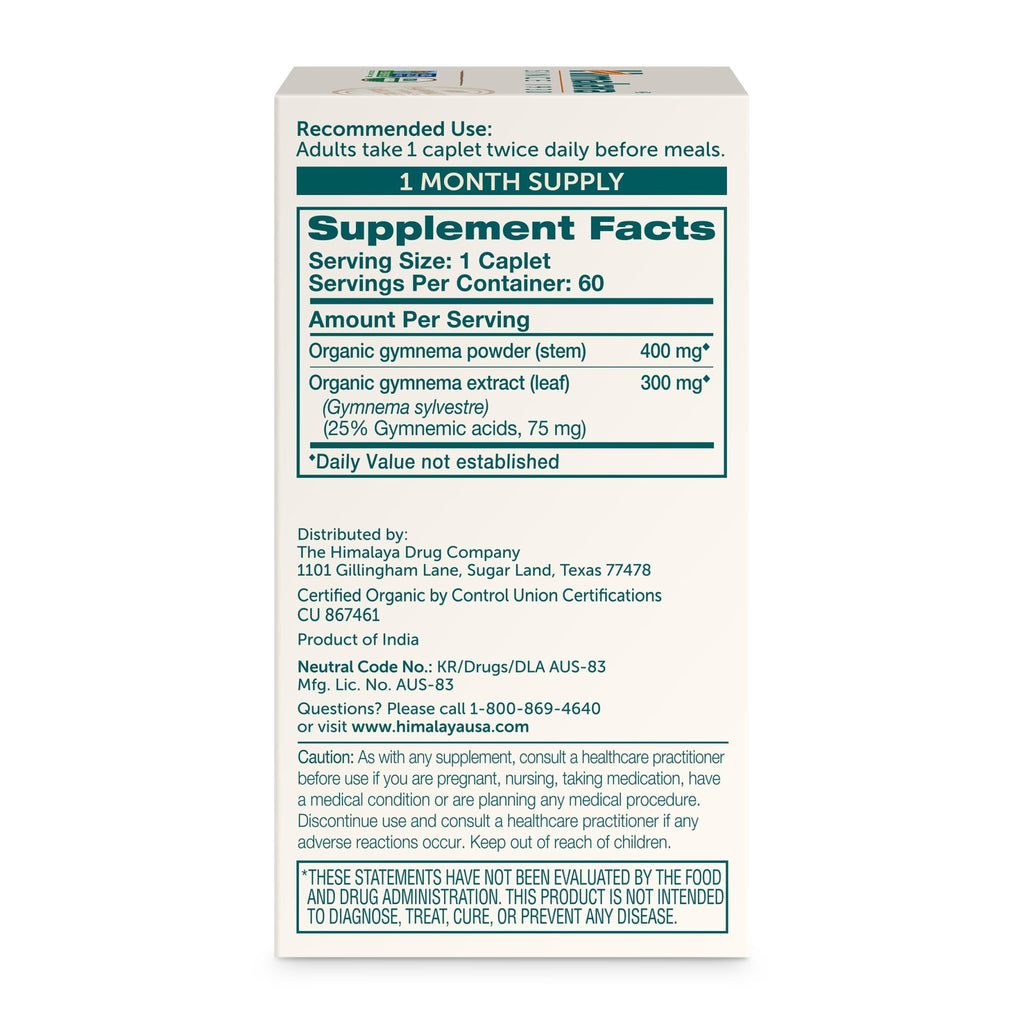 Himalaya Organic Gymnema Sylvestre – Herbal Glucose Metabolism Support - USDA Organic, Non-GMO, Vegan, Gluten Free, Additive Free, 700 mg, 60 Caplets - FENGGESTORE20
