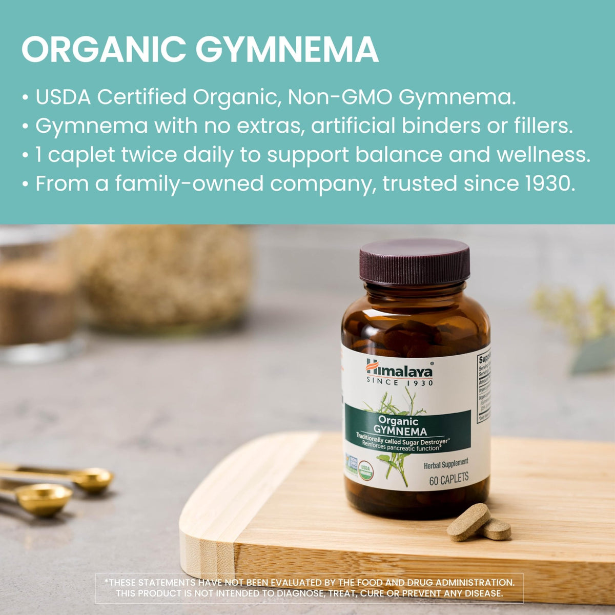Himalaya Organic Gymnema Sylvestre – Herbal Glucose Metabolism Support - USDA Organic, Non-GMO, Vegan, Gluten Free, Additive Free, 700 mg, 60 Caplets - FENGGESTORE20