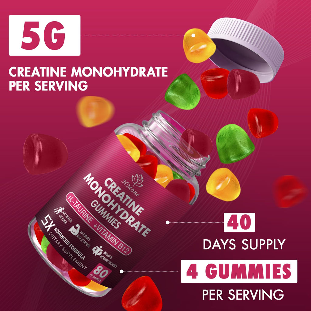 HMone Creatine Monohydrate Gummies - 5g for Men & Women, 160 Count and Creatine Chewable Supplements for Muscle Gain, Muscle Strength, Energy Boost - FENGGESTORE20