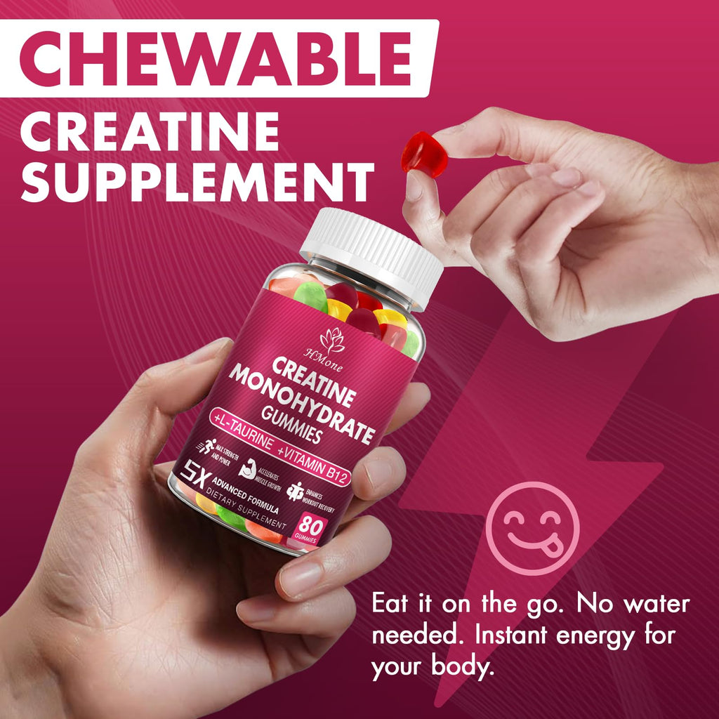 HMone Creatine Monohydrate Gummies - 5g for Men & Women, 160 Count and Creatine Chewable Supplements for Muscle Gain, Muscle Strength, Energy Boost - FENGGESTORE20