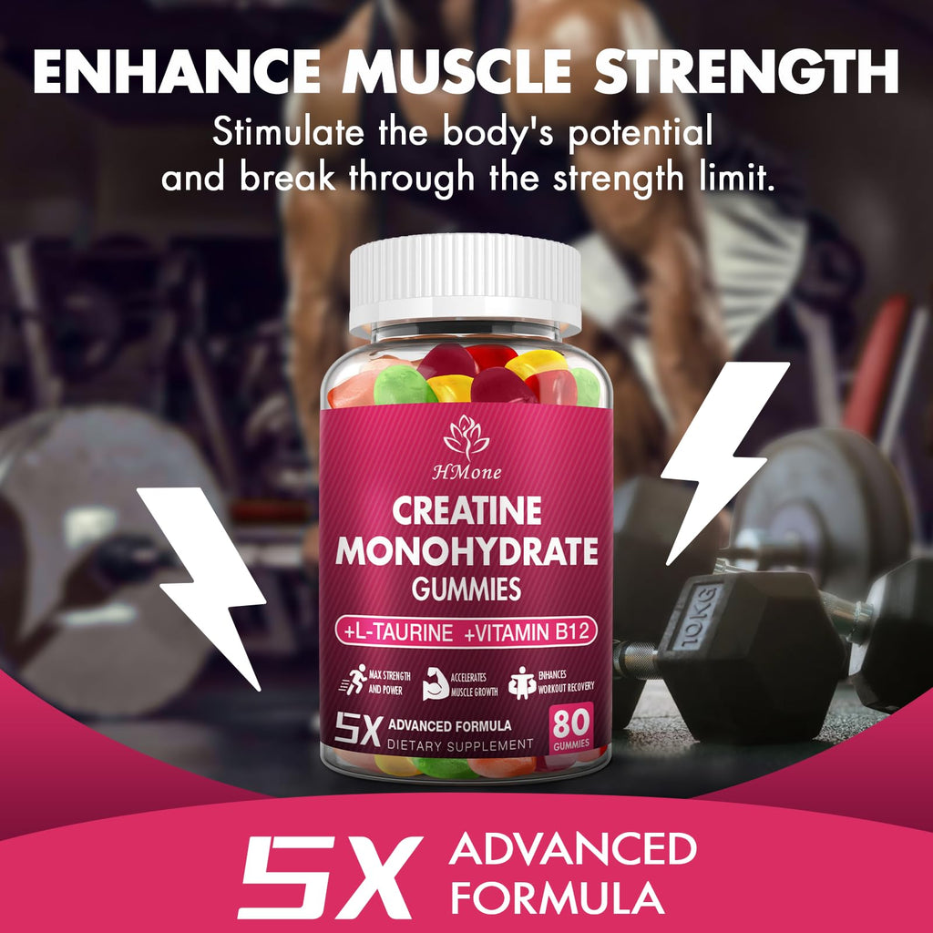 HMone Creatine Monohydrate Gummies - 5g for Men & Women, 160 Count and Creatine Chewable Supplements for Muscle Gain, Muscle Strength, Energy Boost - FENGGESTORE20