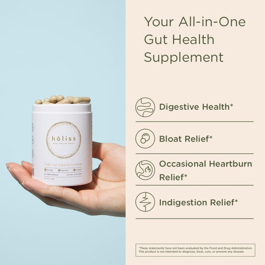 HOLISS Daily Gut Health Capsules – 8-in-1 All Natural Supplement, Lemon Balm, Bloat & Gas Relief, GI Lining Repair, Leaky Gut & Digestive Support – 60 Capsules - FENGGESTORE20