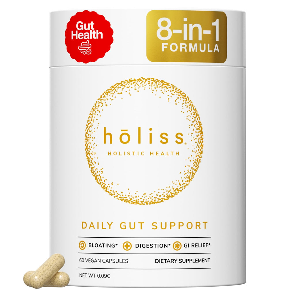 HOLISS Daily Gut Health Capsules – 8-in-1 All Natural Supplement, Lemon Balm, Bloat & Gas Relief, GI Lining Repair, Leaky Gut & Digestive Support – 60 Capsules - FENGGESTORE20