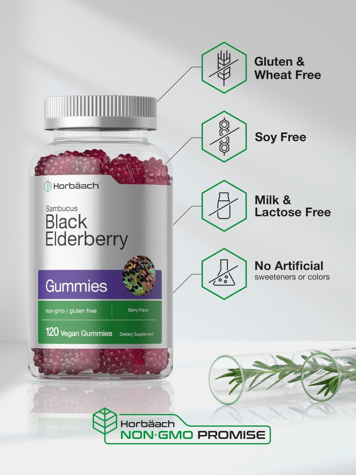 Horbaach Black Elderberry Gummies | 120 Count | Sambucus Extract | with Zinc and Vitamin C | Berry Flavor | Vegan, Non-GMO - FENGGESTORE20