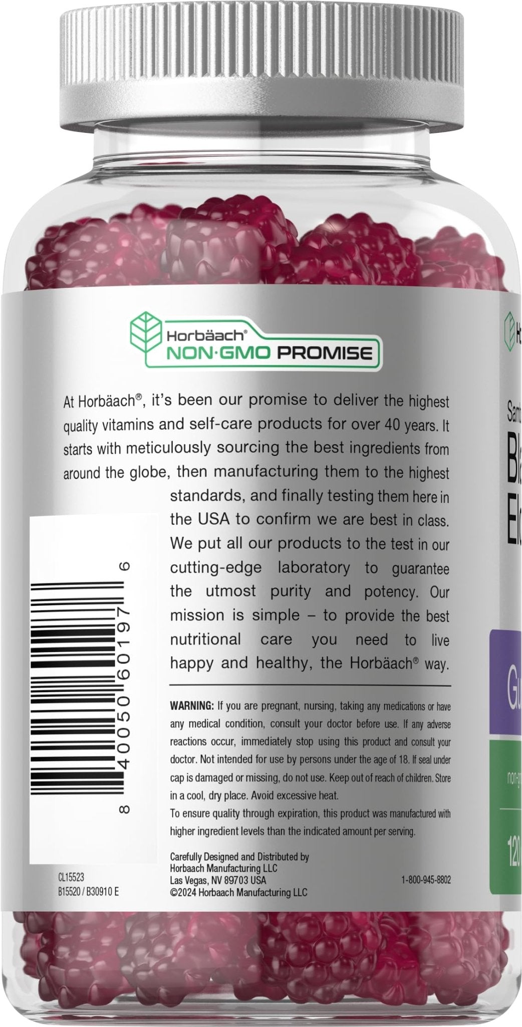 Horbaach Black Elderberry Gummies | 120 Count | Sambucus Extract | with Zinc and Vitamin C | Berry Flavor | Vegan, Non-GMO - FENGGESTORE20