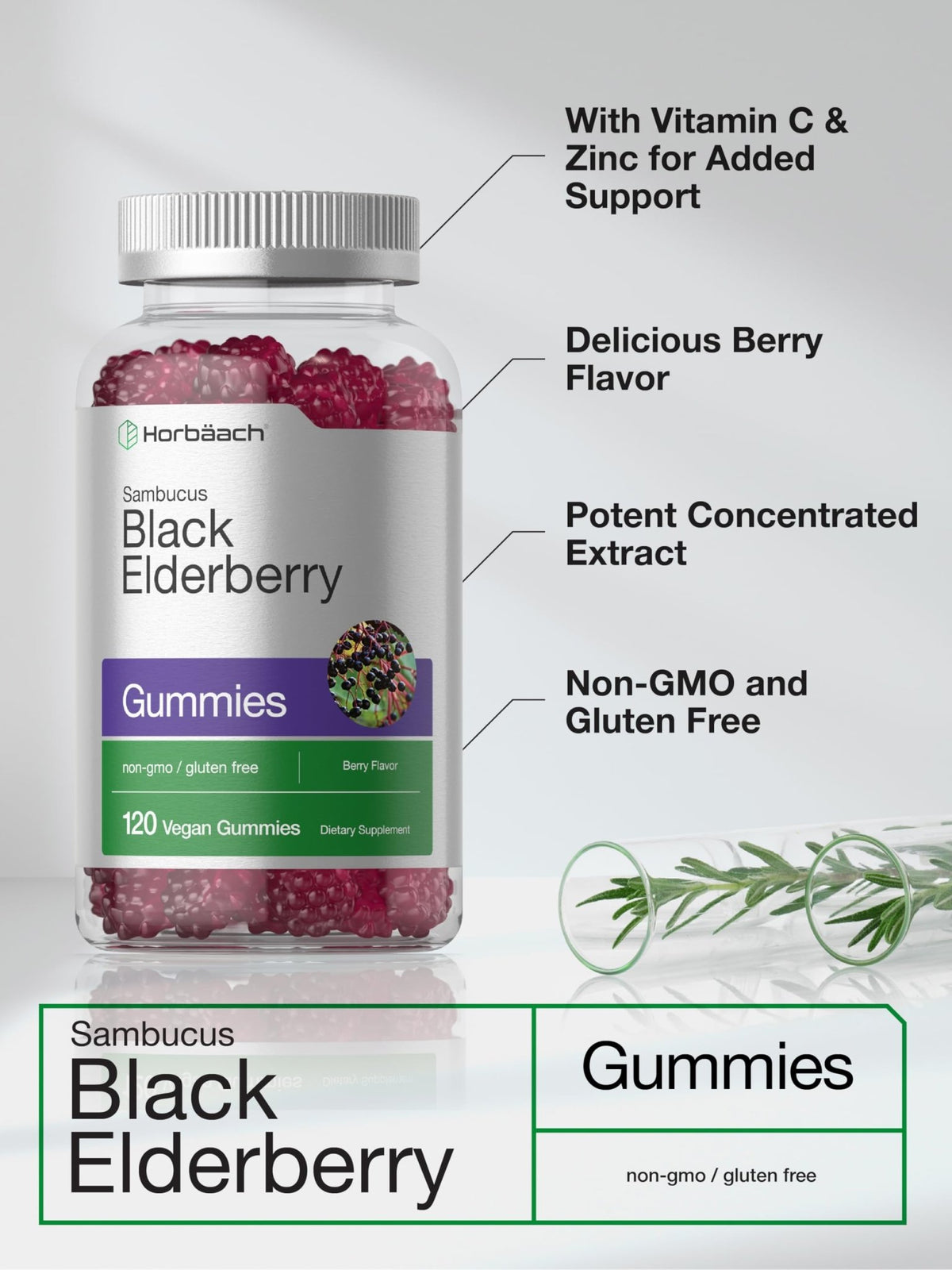 Horbaach Black Elderberry Gummies | 120 Count | Sambucus Extract | with Zinc and Vitamin C | Berry Flavor | Vegan, Non-GMO - FENGGESTORE20