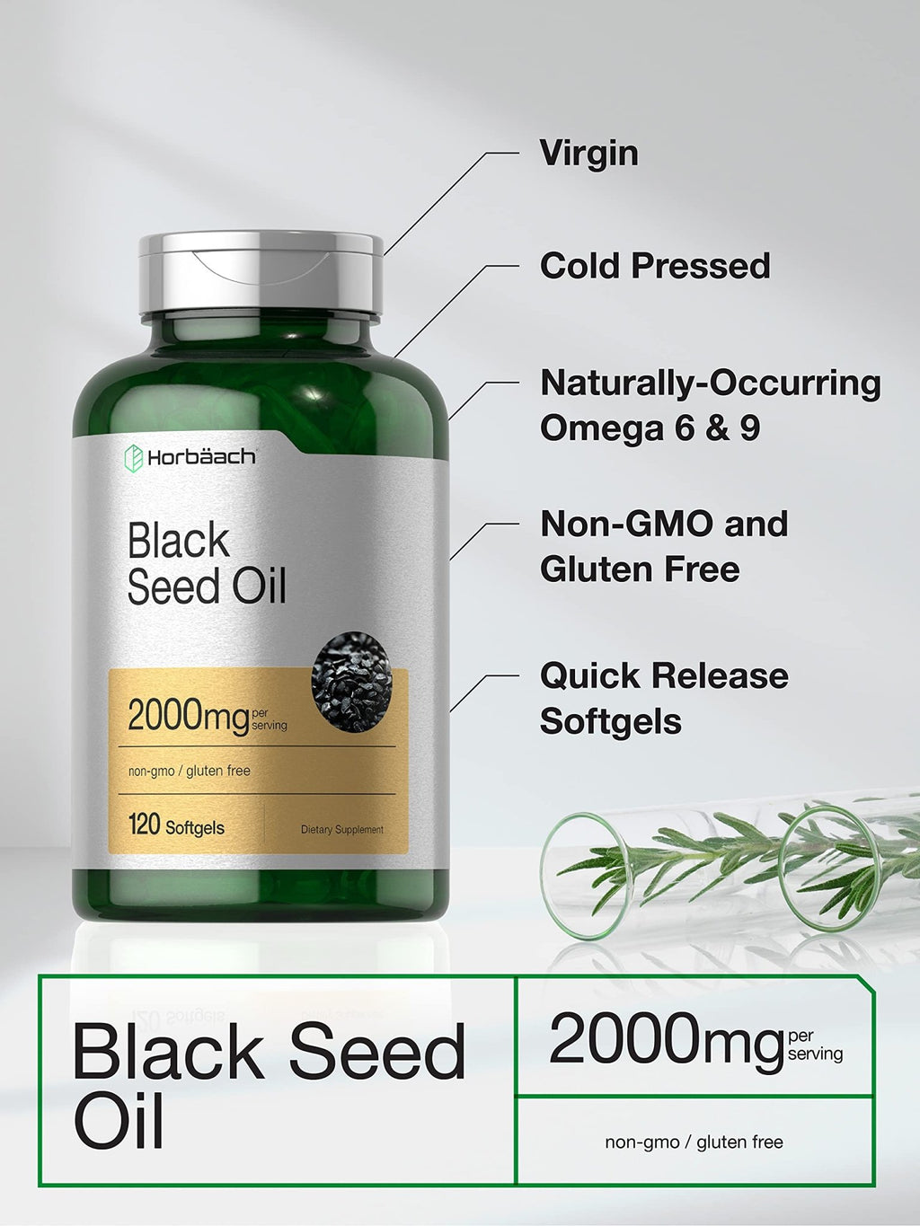 Horbaach Black Seed Oil Cold Pressed Softgel Capsules | 2000mg | 120 Count | Supplement with Omega 6 and 9 | Nigella Sativa - FENGGESTORE20